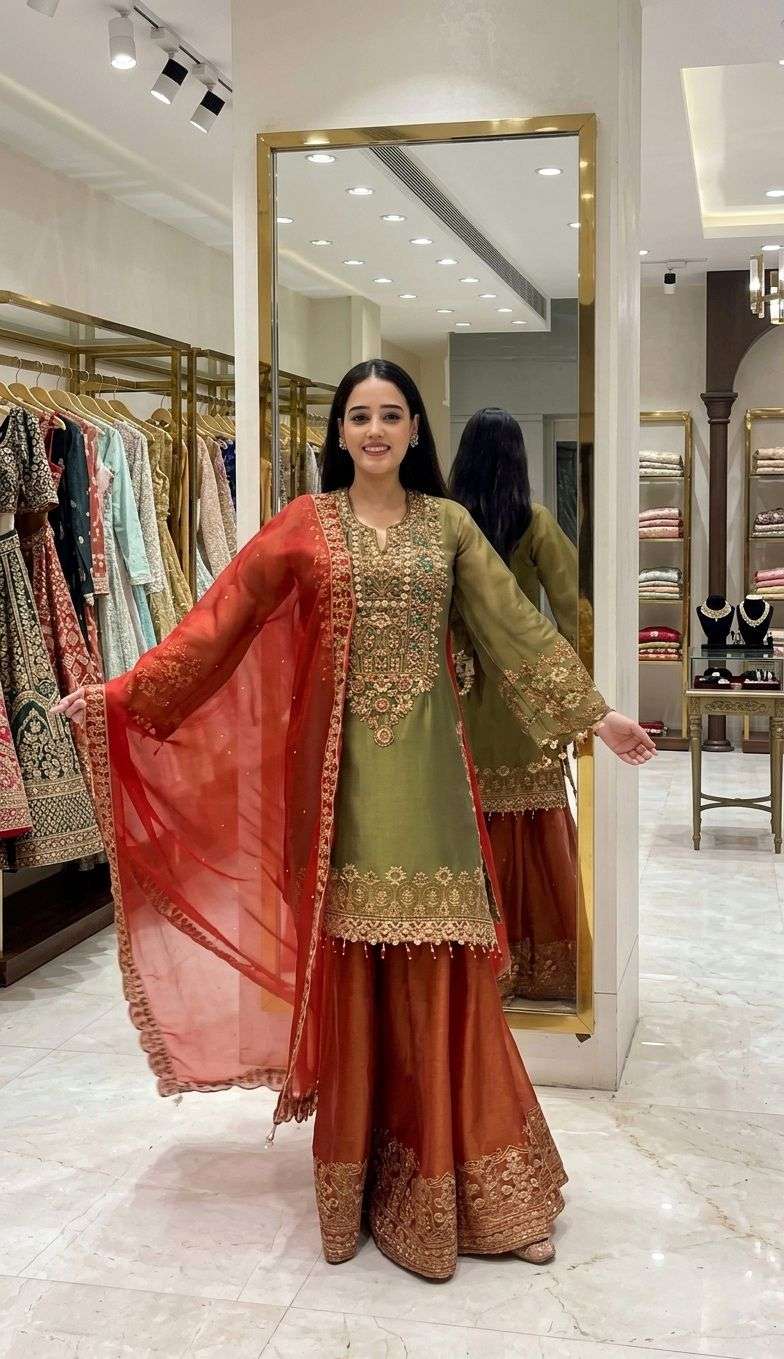 SSR 539 SILK HEAVY EMBROIDERD DESIGNER WEDDING WEAR READY MADE LADIES SUIT