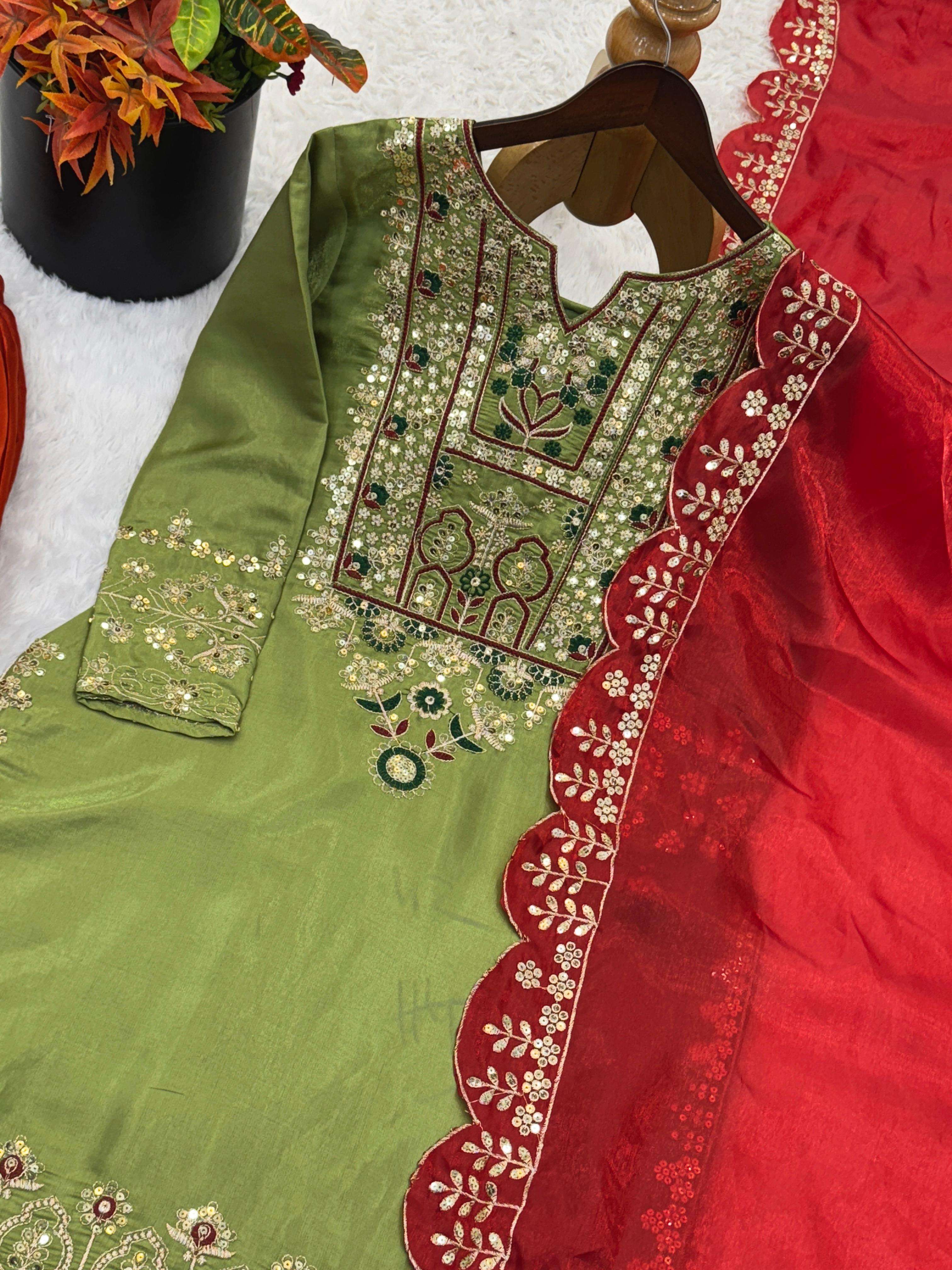 SSR 539 SILK HEAVY EMBROIDERD DESIGNER WEDDING WEAR READY MADE LADIES SUIT