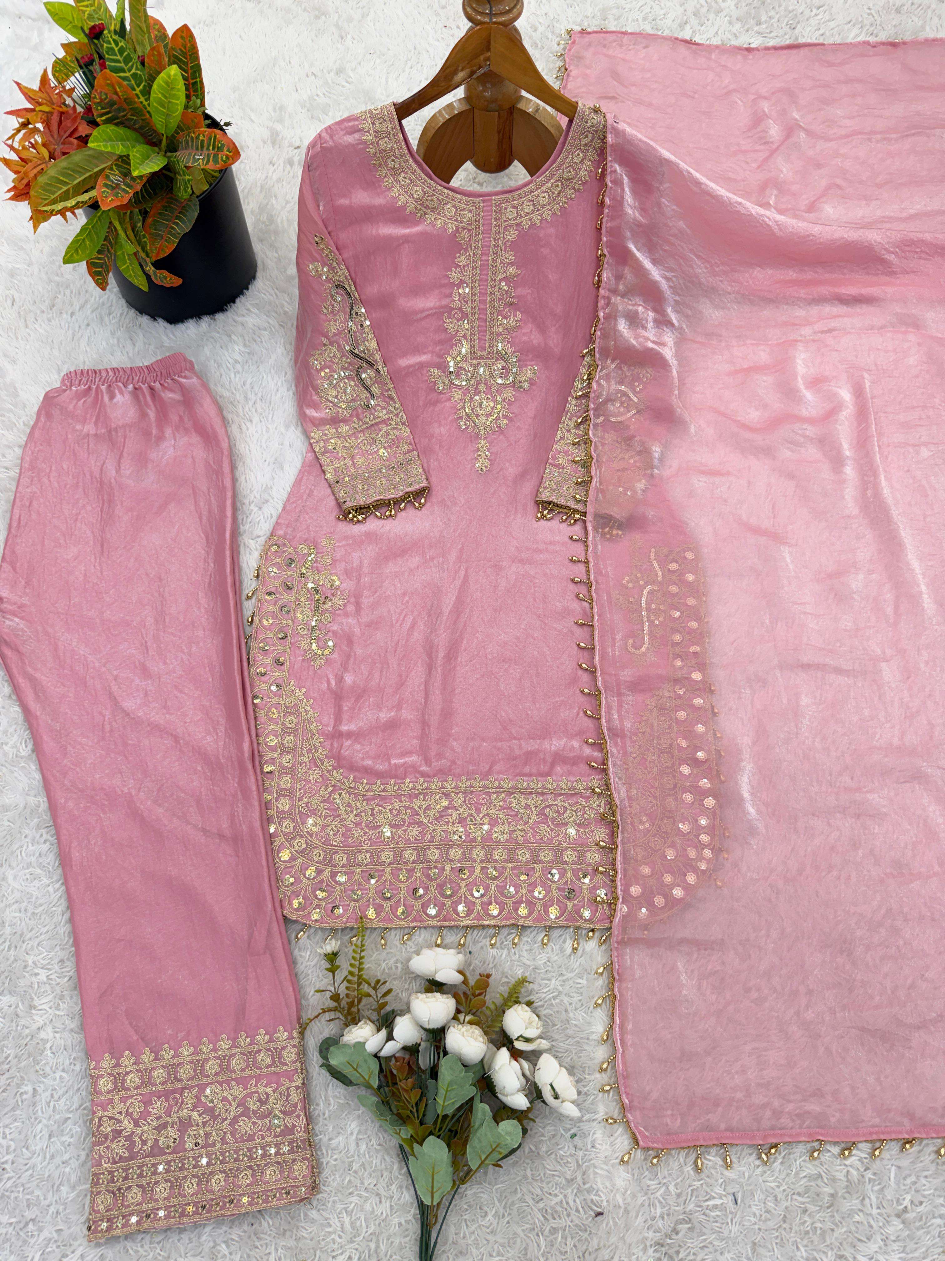 SSR 540 SILK SEQUENCE EMBROIDERY DESIGNER WORK PARTY WEAR LADIES SUIT