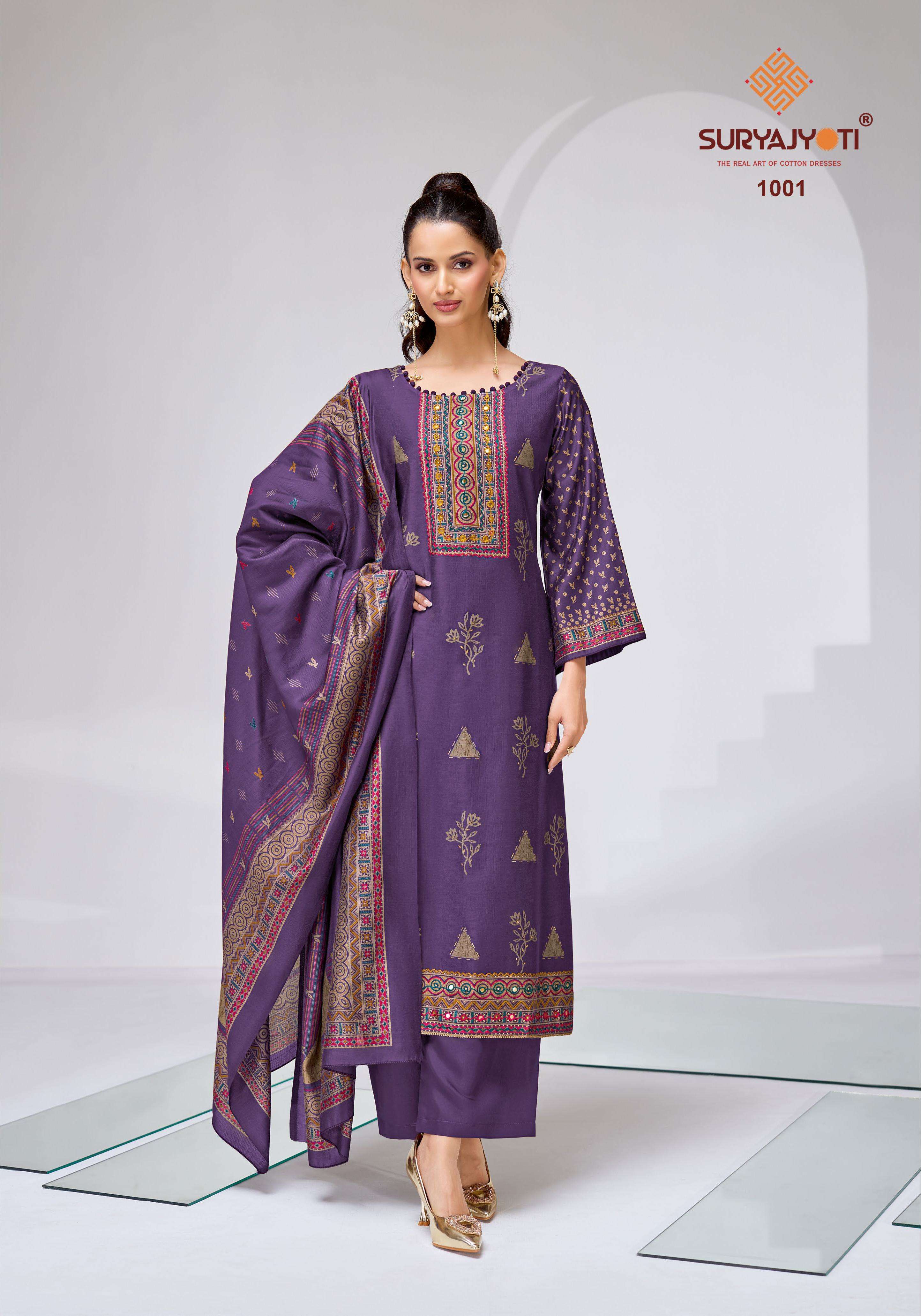 SURYAJYOTI CHANDRIKA VOL 1 VISCOSE FOIL PRINT WITH FANCY WORK SUIT