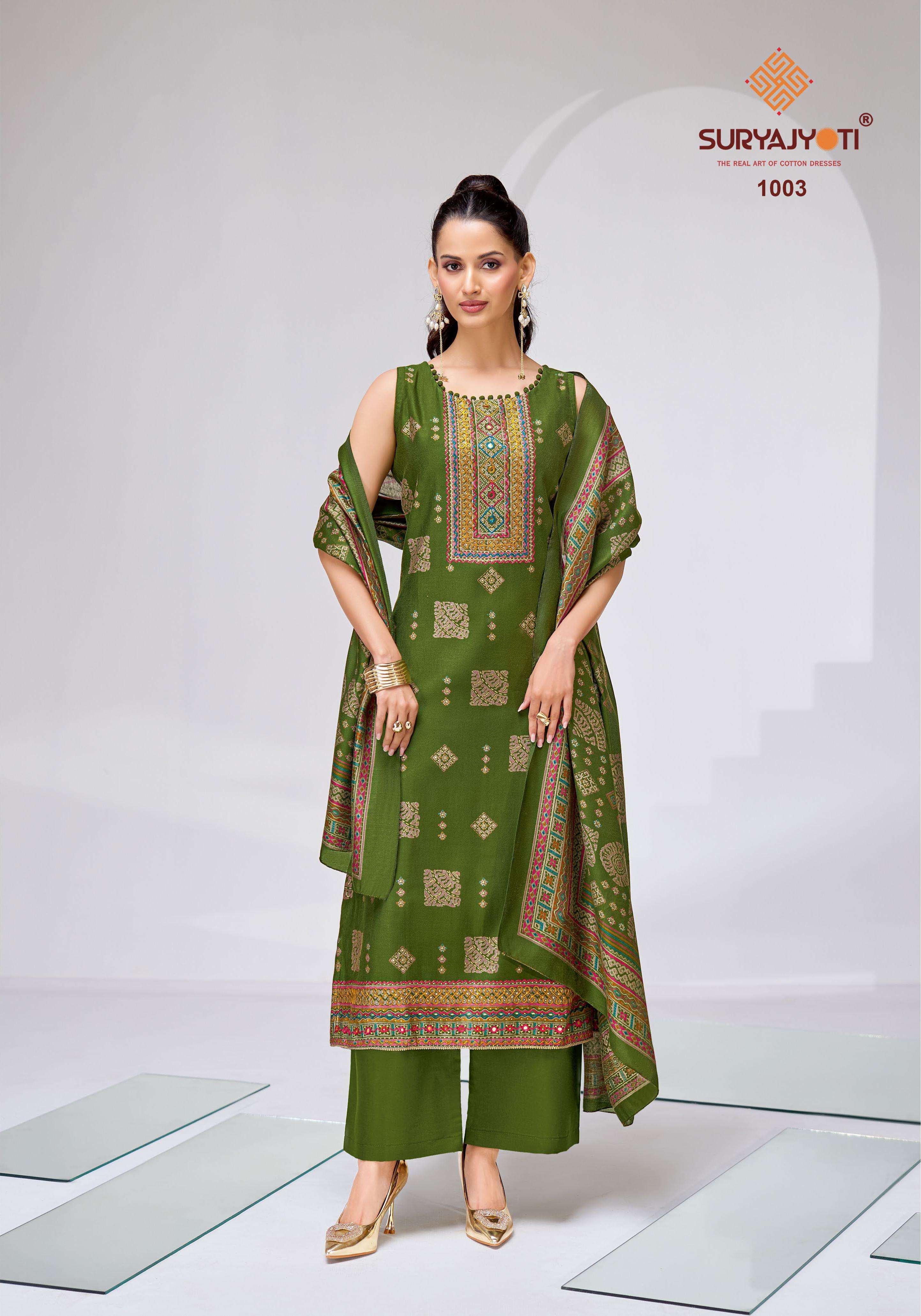 SURYAJYOTI CHANDRIKA VOL 1 VISCOSE FOIL PRINT WITH FANCY WORK SUIT