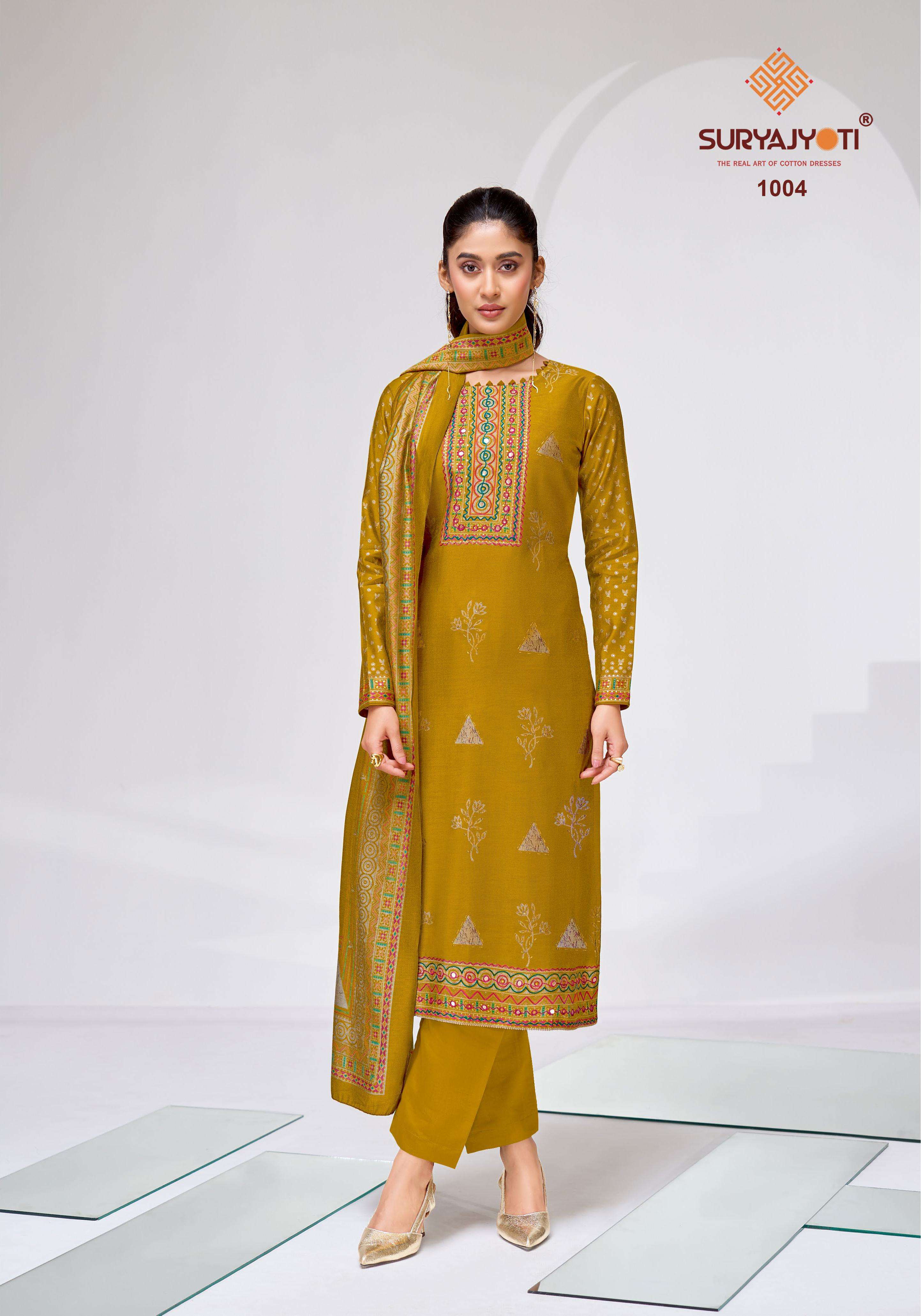 SURYAJYOTI CHANDRIKA VOL 1 VISCOSE FOIL PRINT WITH FANCY WORK SUIT