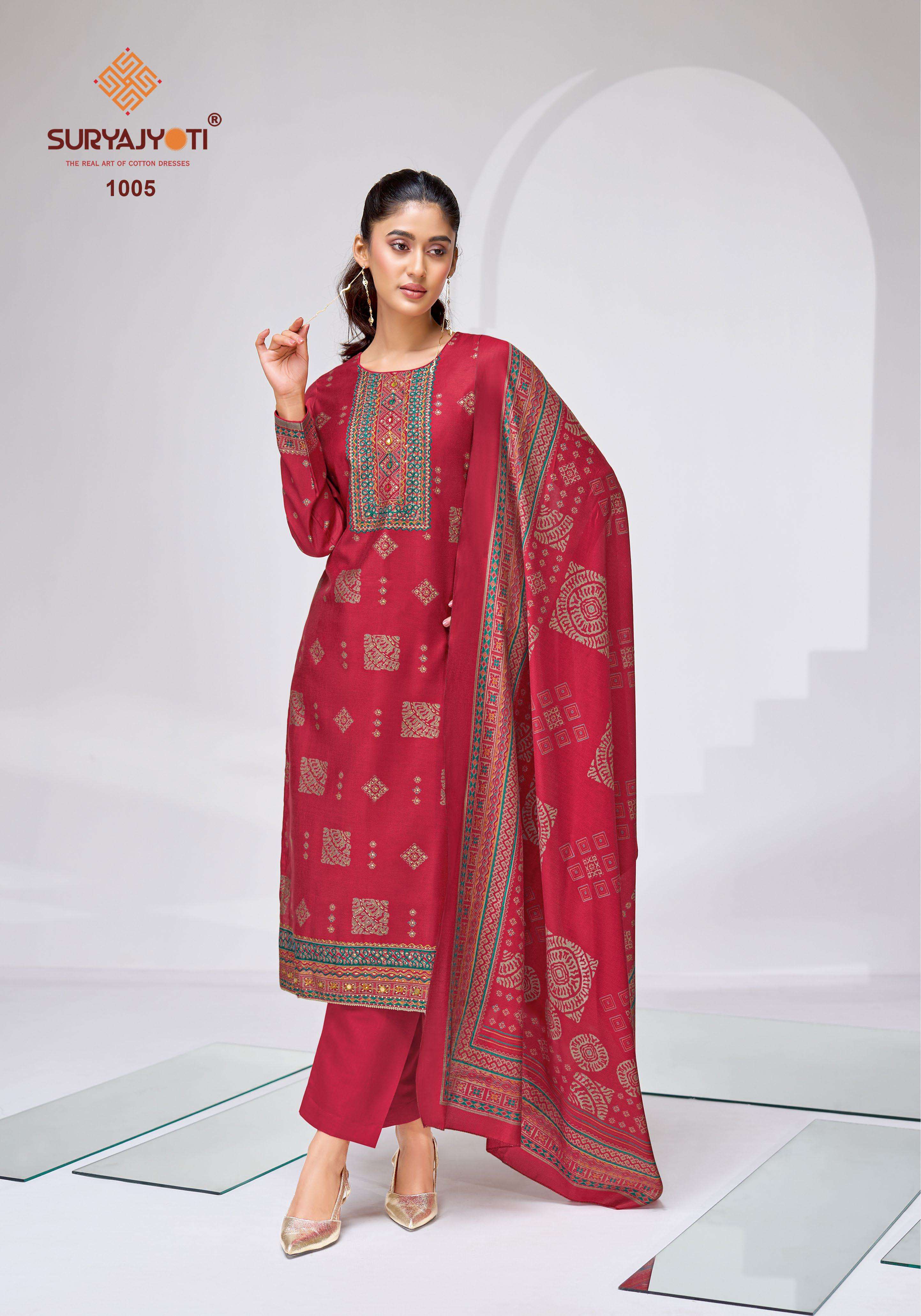 SURYAJYOTI CHANDRIKA VOL 1 VISCOSE FOIL PRINT WITH FANCY WORK SUIT