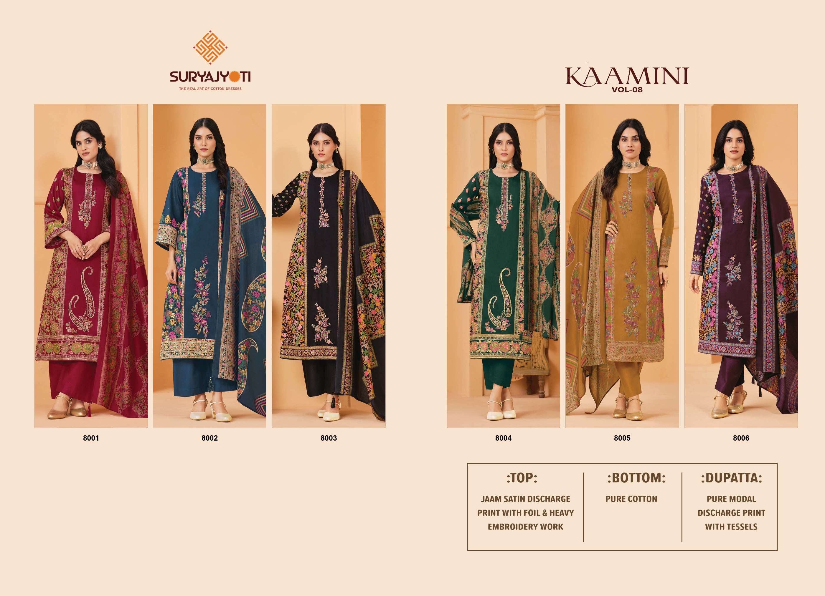SURYAJYOTI KAAMINI VOL 8 JAM SATIN PRINT WITH EMBROIDERY WORK SUIT