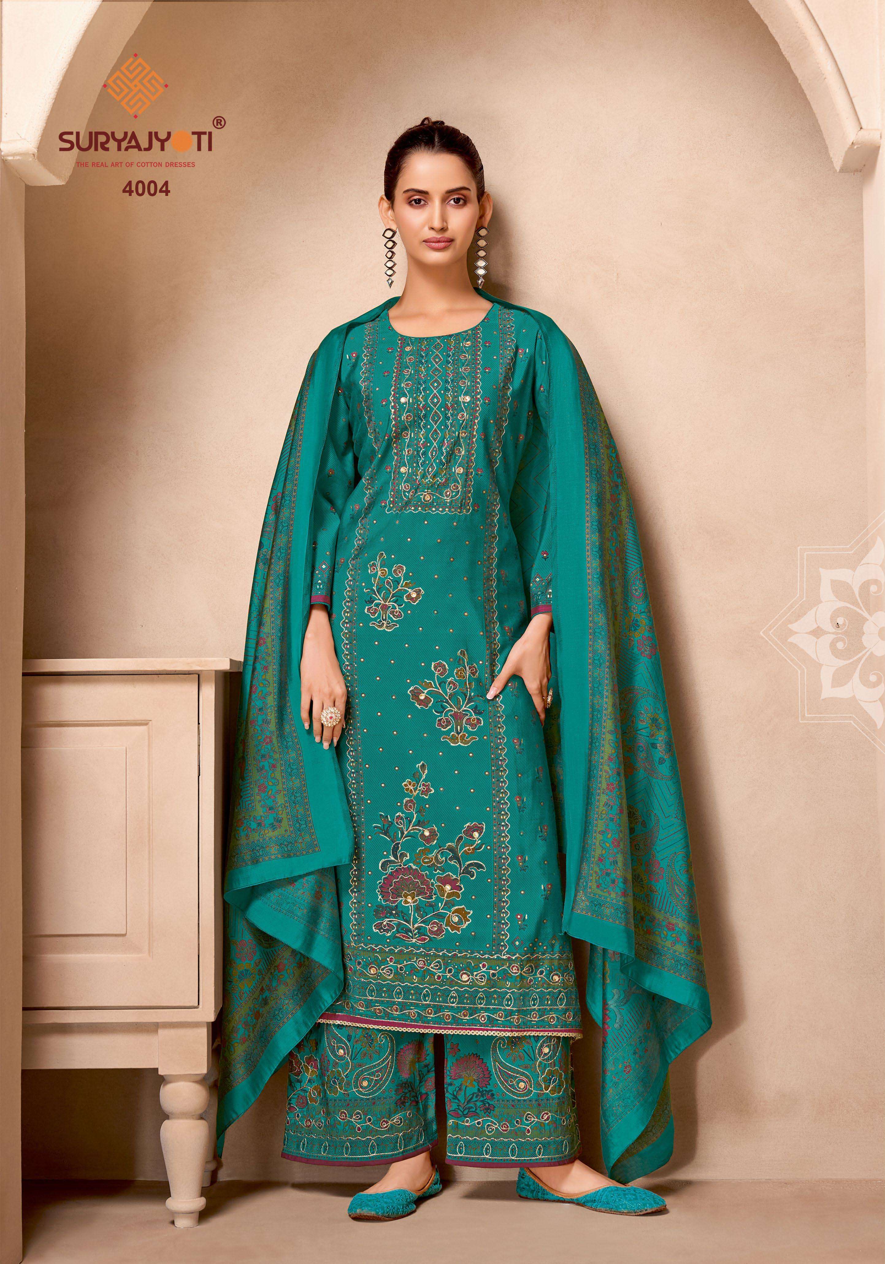 SURYAJYOTI KOMAL VOL 4 MODAL PRINT WITH FANCY WORK SUIT