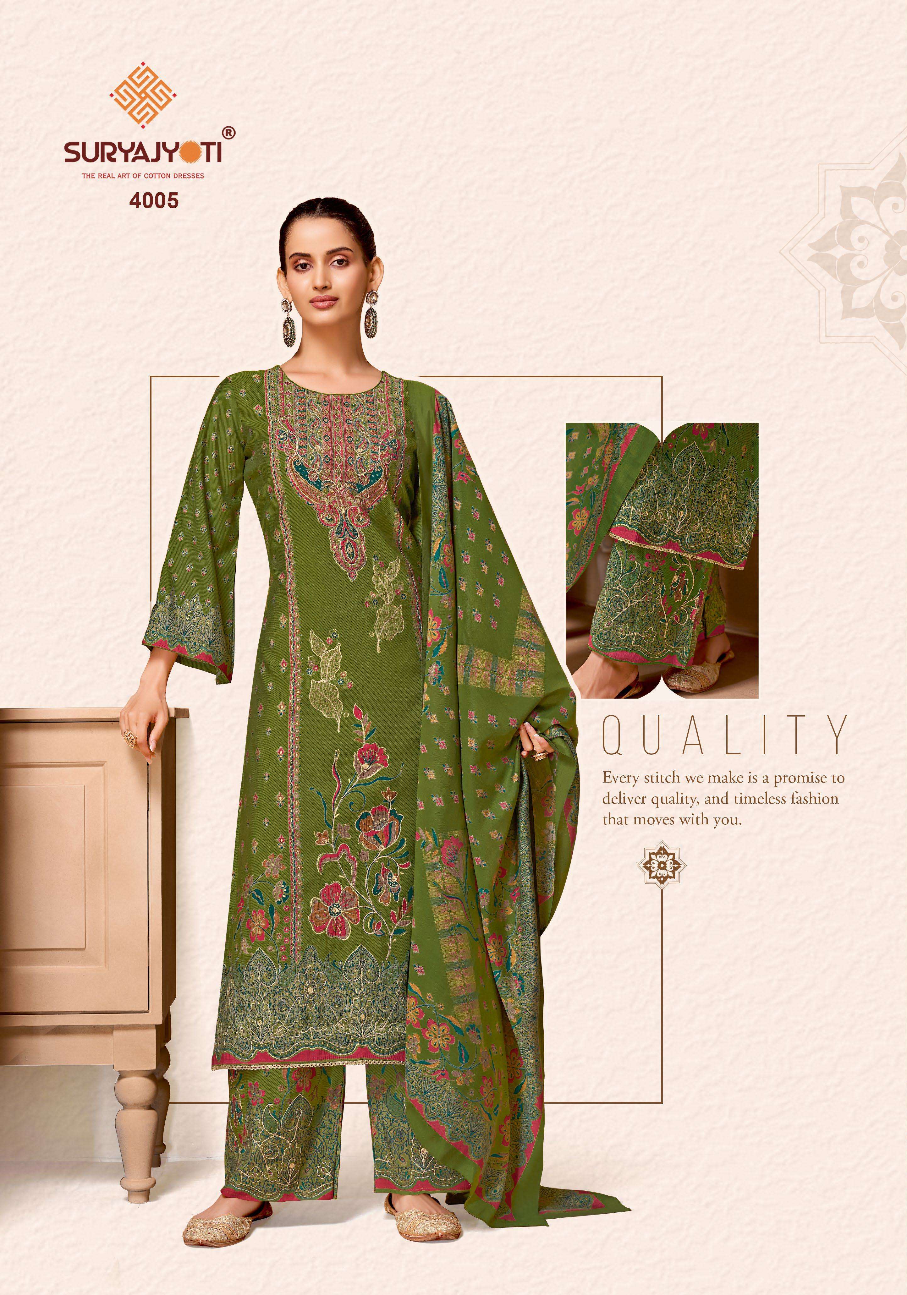 SURYAJYOTI KOMAL VOL 4 MODAL PRINT WITH FANCY WORK SUIT