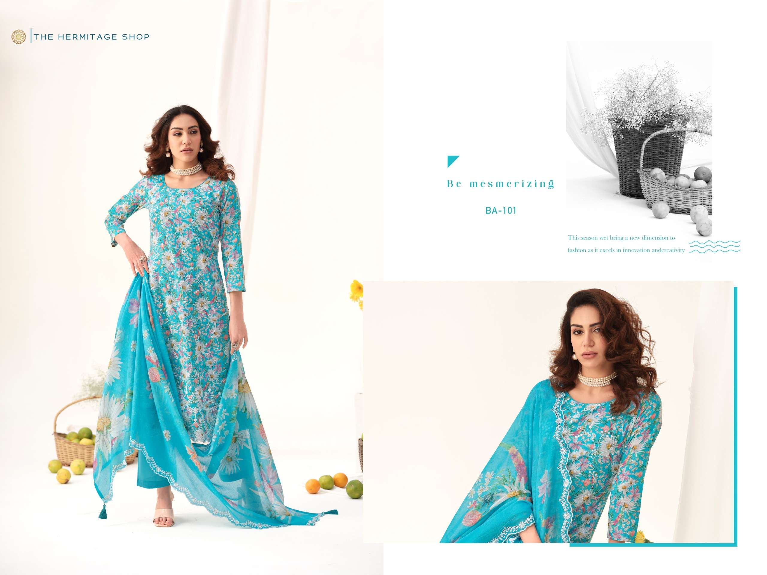 THE HERMITAGE SHOP BAREEZE LAWN COTTON FANCY CHIKANKARI DESIGNER WORK SUIT