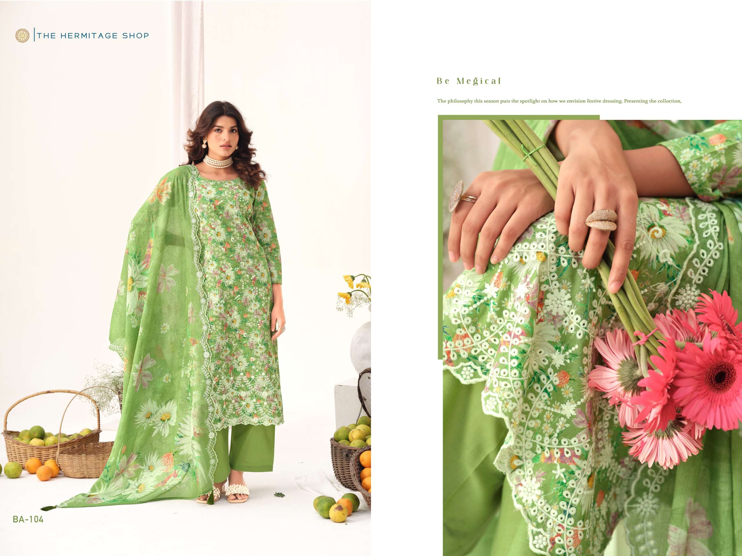 THE HERMITAGE SHOP BAREEZE LAWN COTTON FANCY CHIKANKARI DESIGNER WORK SUIT