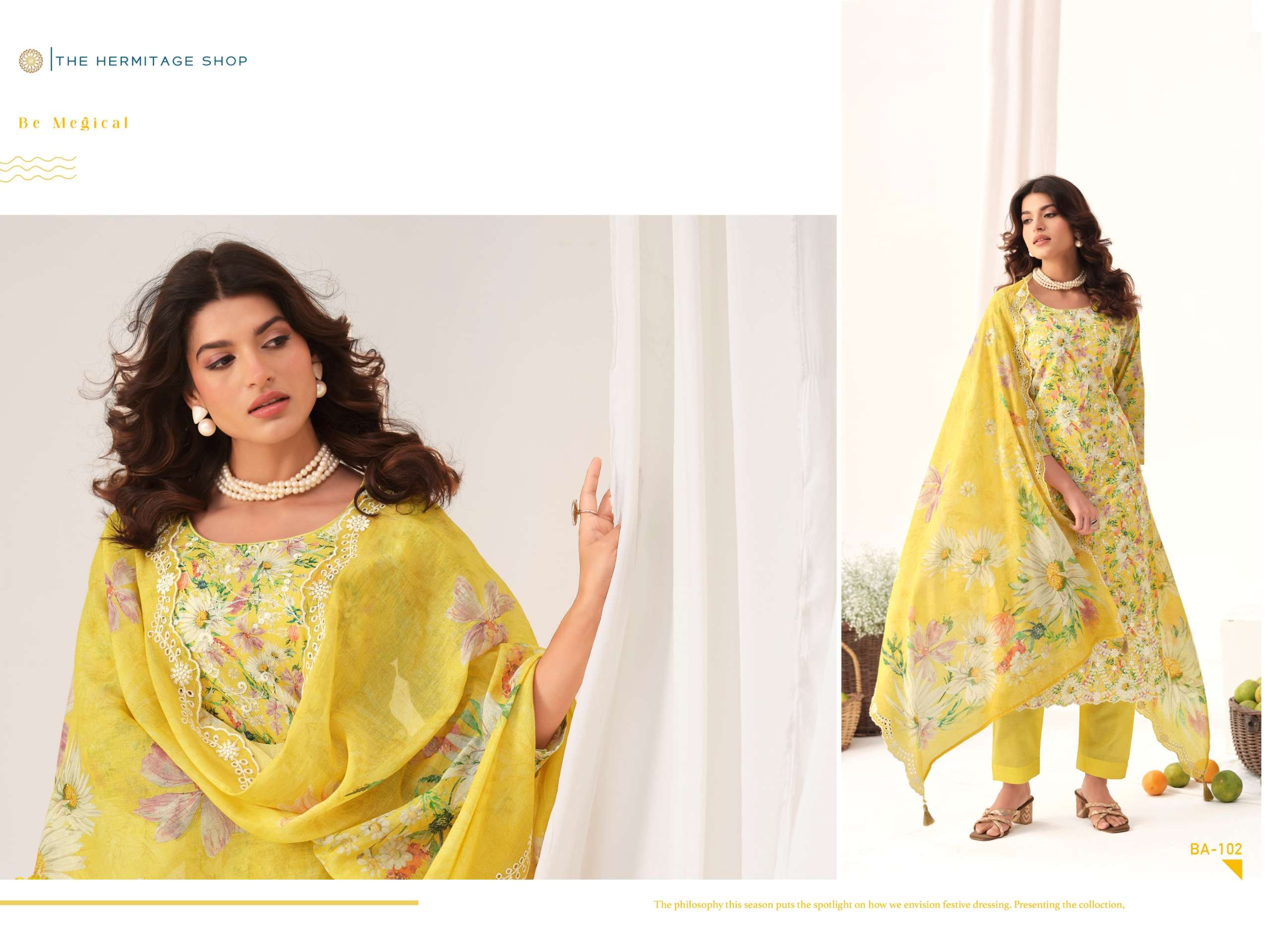 THE HERMITAGE SHOP BAREEZE LAWN COTTON FANCY CHIKANKARI DESIGNER WORK SUIT
