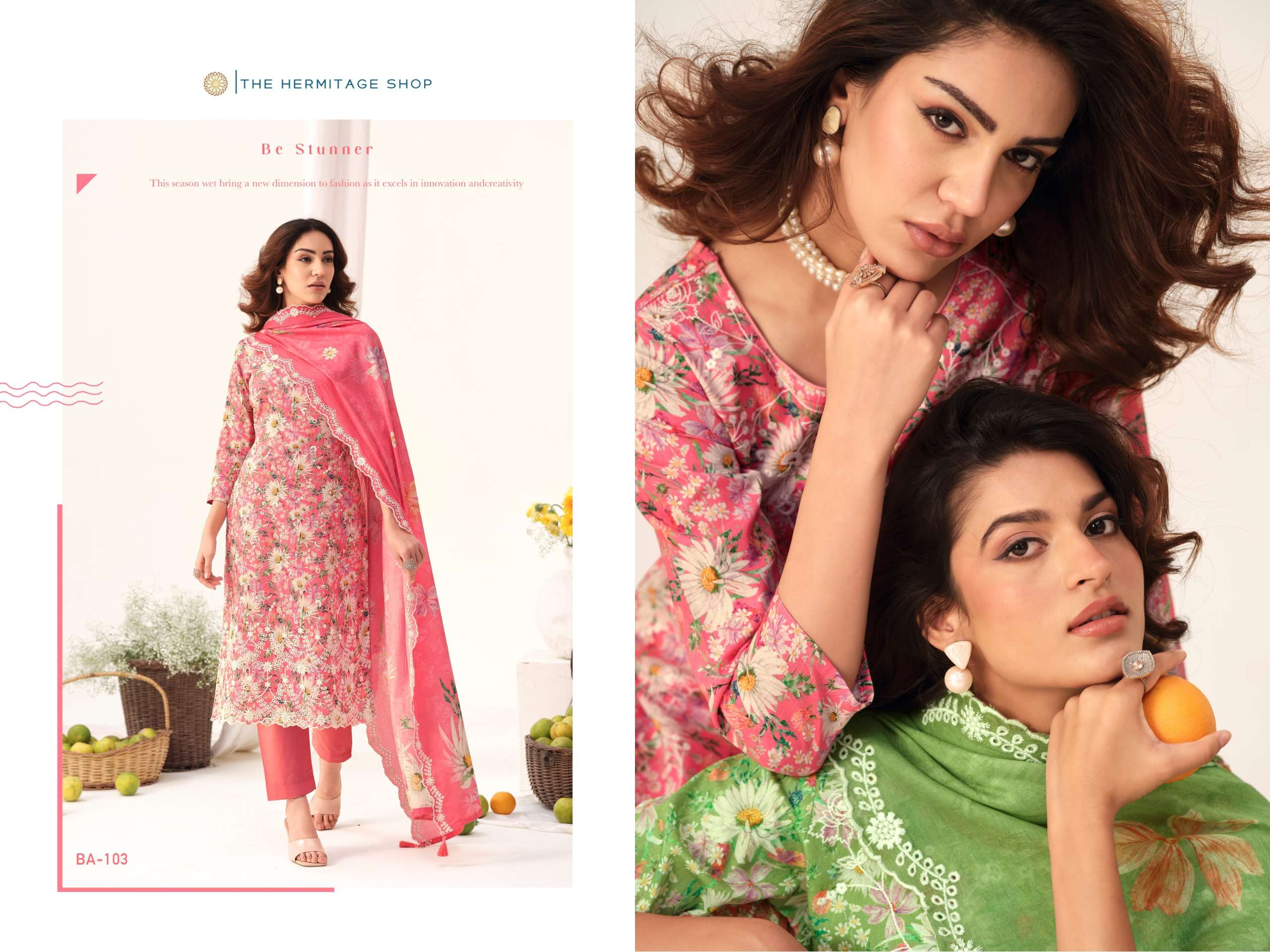 THE HERMITAGE SHOP BAREEZE LAWN COTTON FANCY CHIKANKARI DESIGNER WORK SUIT