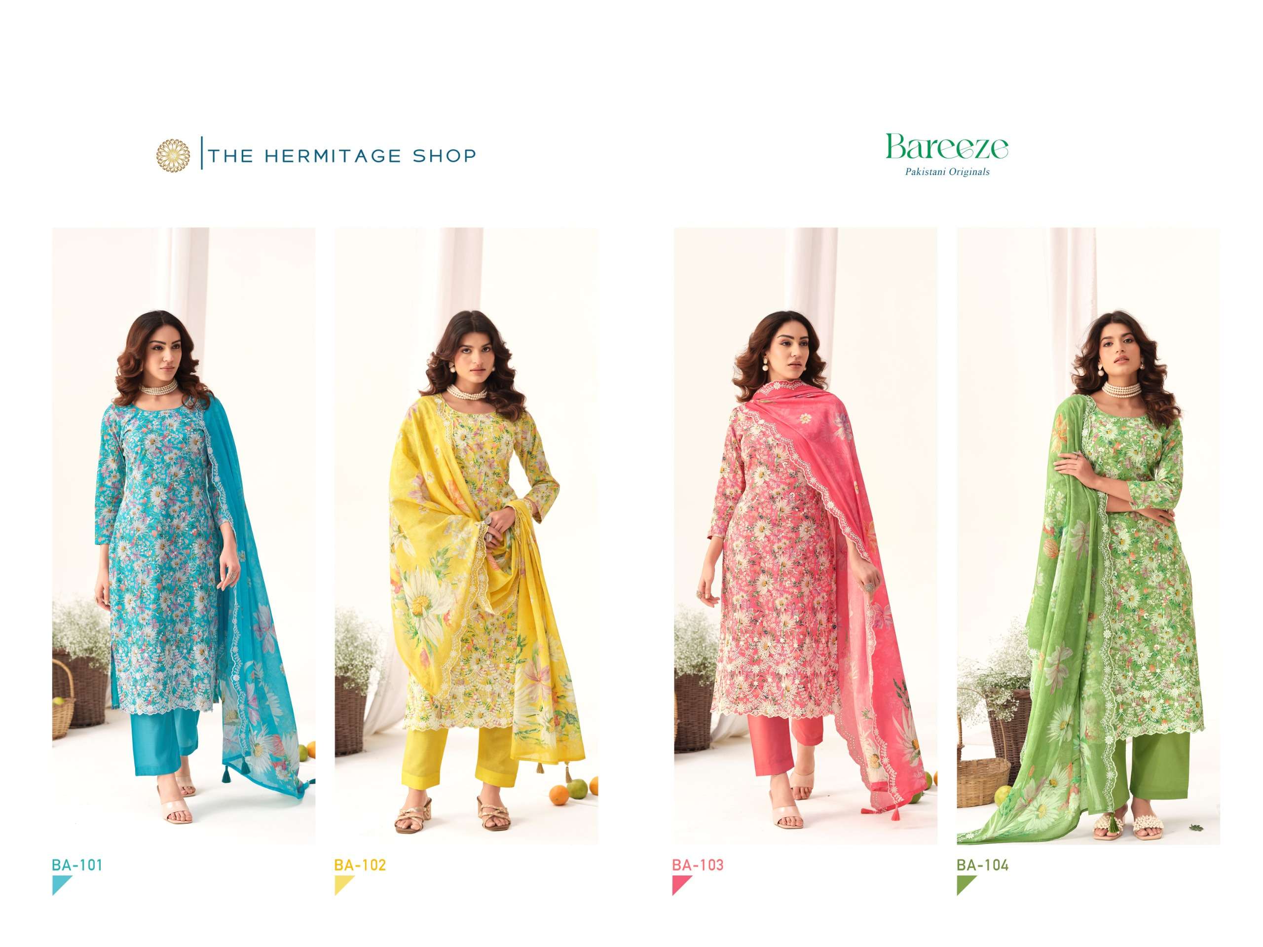 THE HERMITAGE SHOP BAREEZE LAWN COTTON FANCY CHIKANKARI DESIGNER WORK SUIT