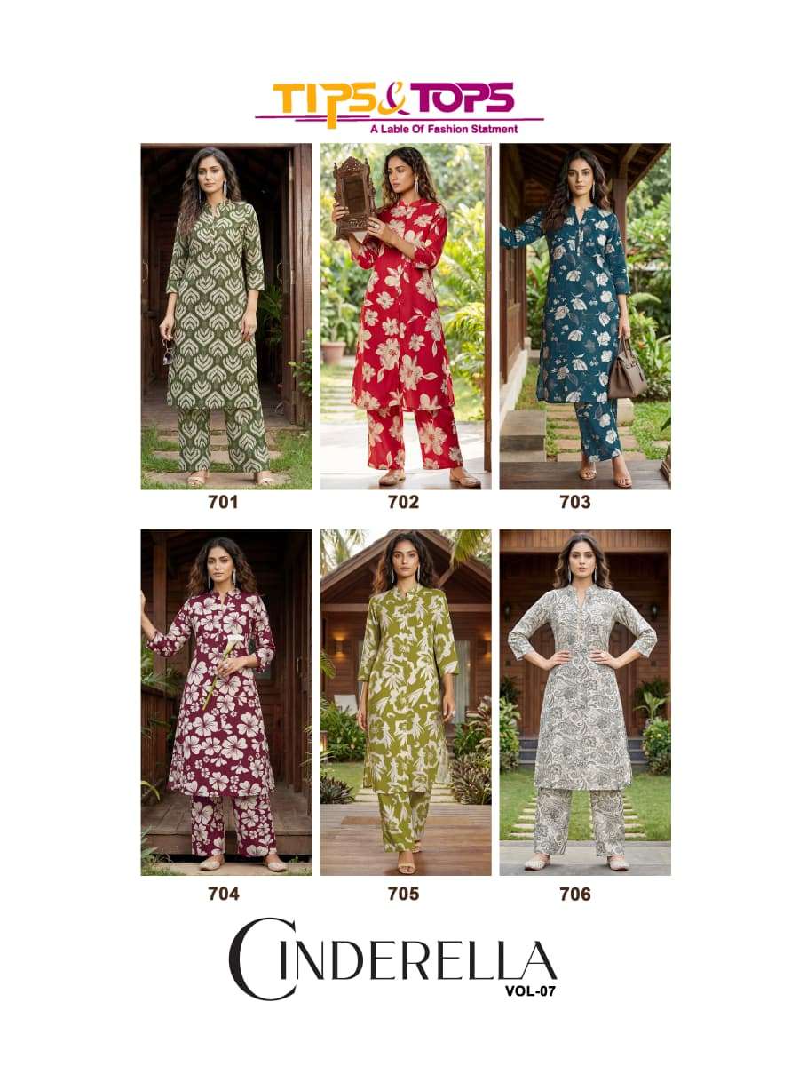 TIPS AND TOPS CINDERELLA VOL 7 RAYON PRINT FANCY KURTI WITH BOTTOM PAIR 