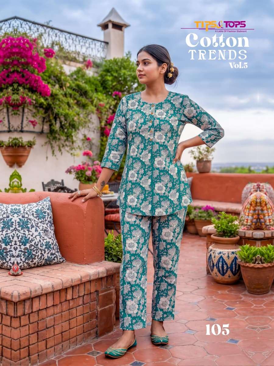TIPS AND TOPS COTTON TRENDS VOL 5 COTTON PRINT LADIES SUMMER WEAR CO-ORD SET