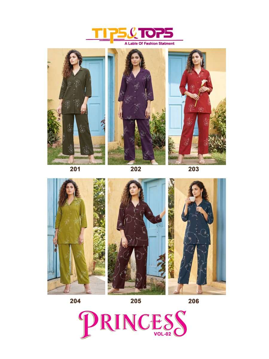 TIPS AND TOPS PRINCESS VOL 2 RAYON PRINTED FANCY LADIES CO-ORD SET