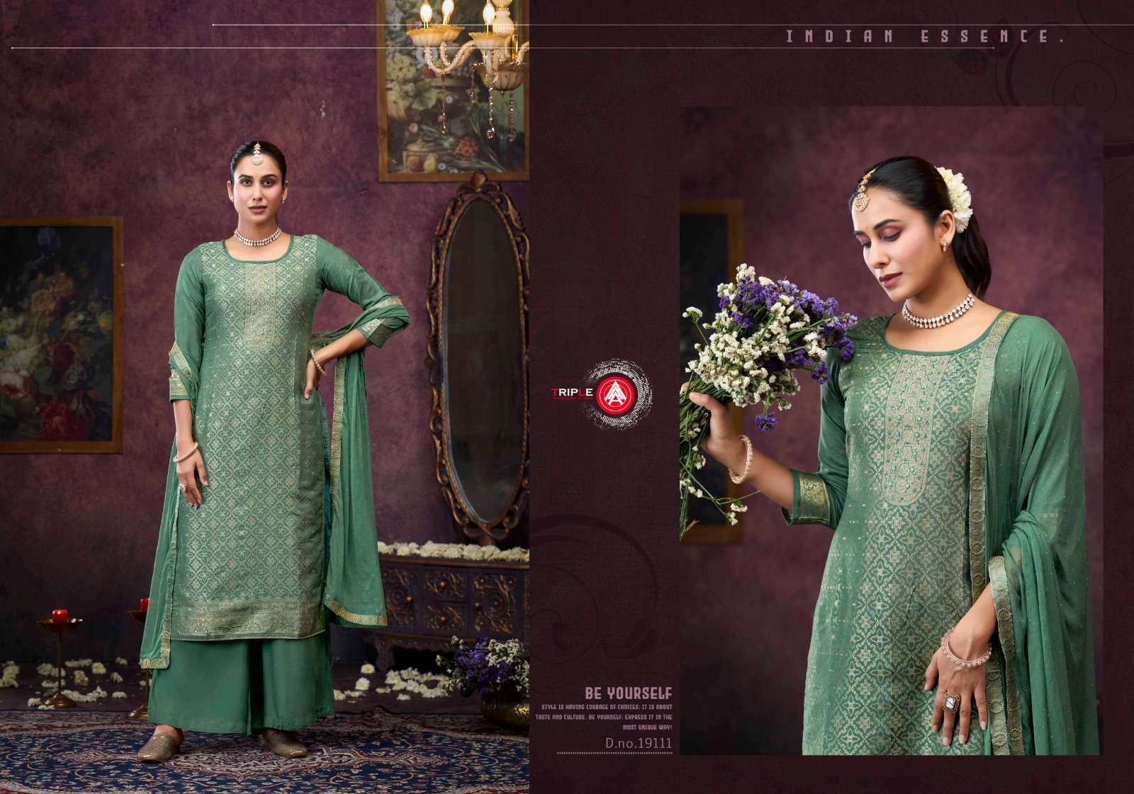 TRIPLE AAA KOYAL VOL 8 MUSLIN JACQUARD SWAROVSKI WORK SUIT	