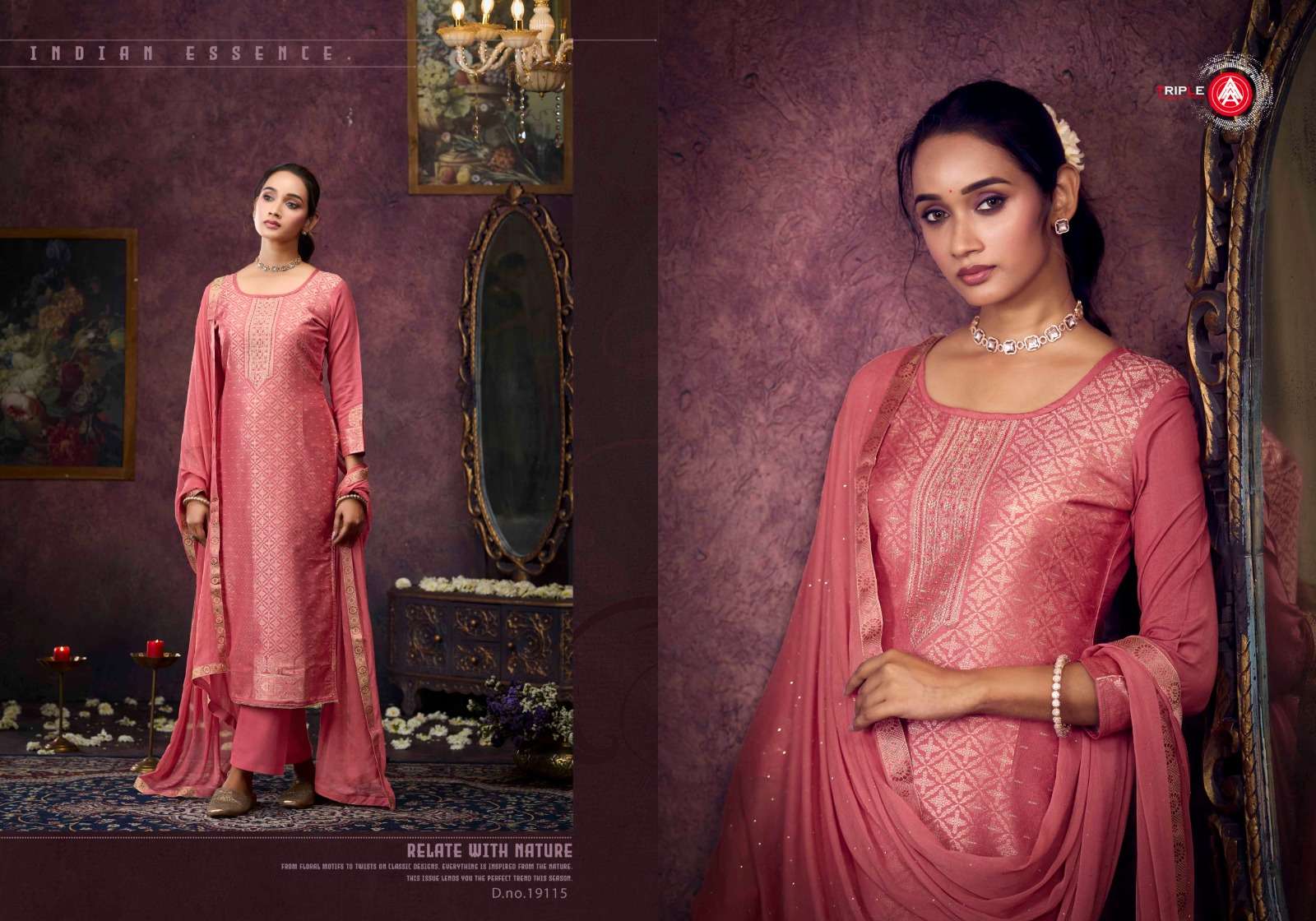 TRIPLE AAA KOYAL VOL 8 MUSLIN JACQUARD SWAROVSKI WORK SUIT	