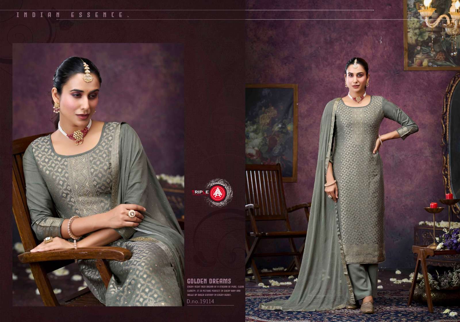 TRIPLE AAA KOYAL VOL 8 MUSLIN JACQUARD SWAROVSKI WORK SUIT	