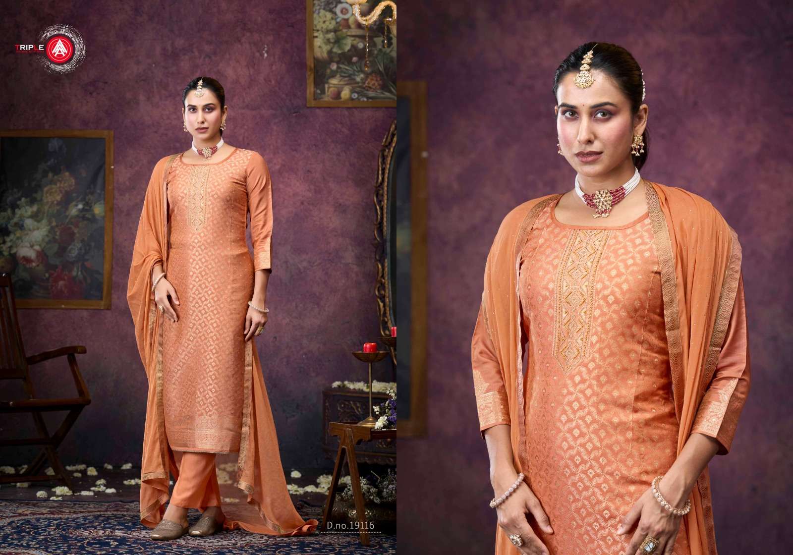TRIPLE AAA KOYAL VOL 8 MUSLIN JACQUARD SWAROVSKI WORK SUIT	