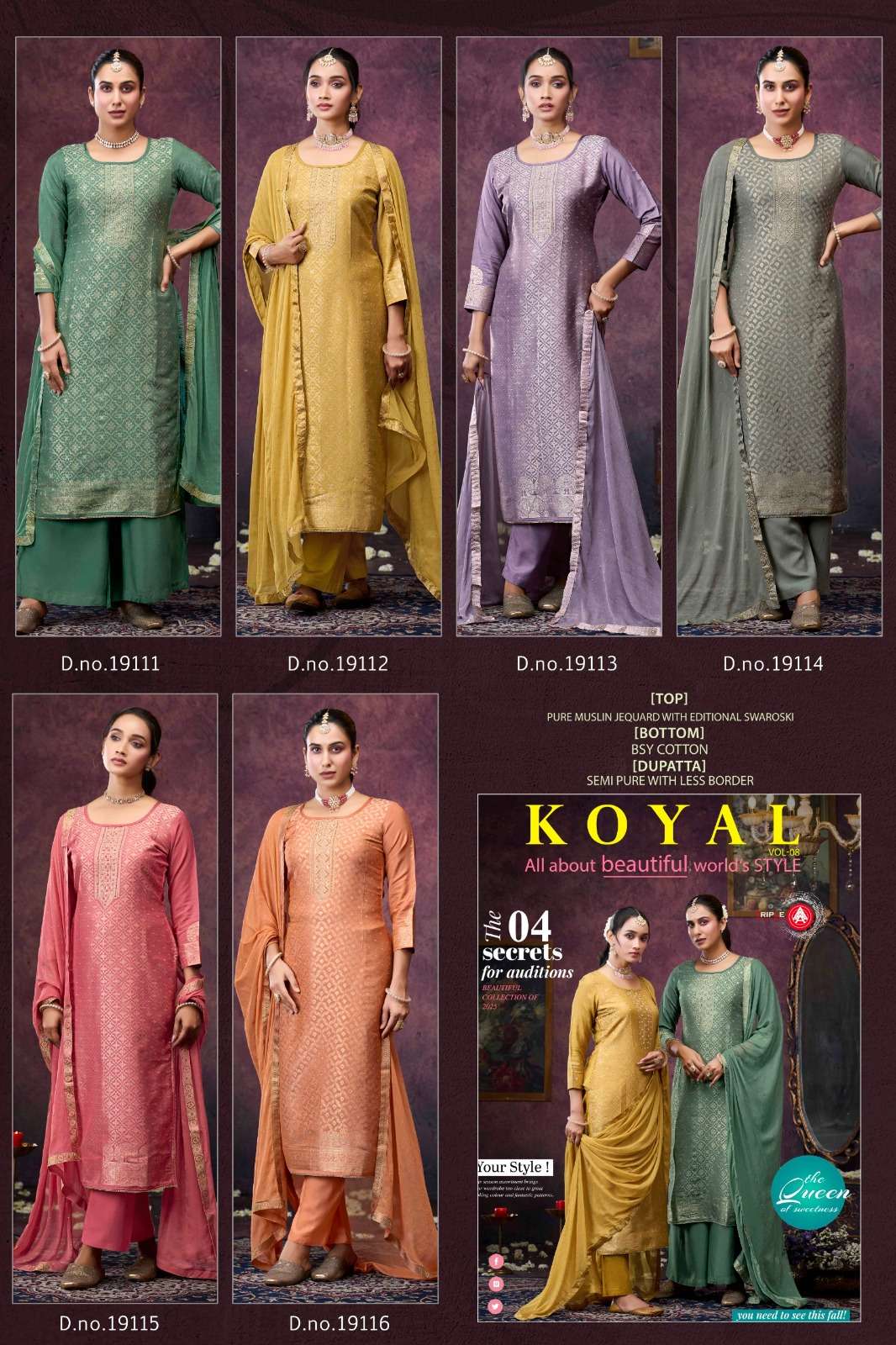 TRIPLE AAA KOYAL VOL 8 MUSLIN JACQUARD SWAROVSKI WORK SUIT	