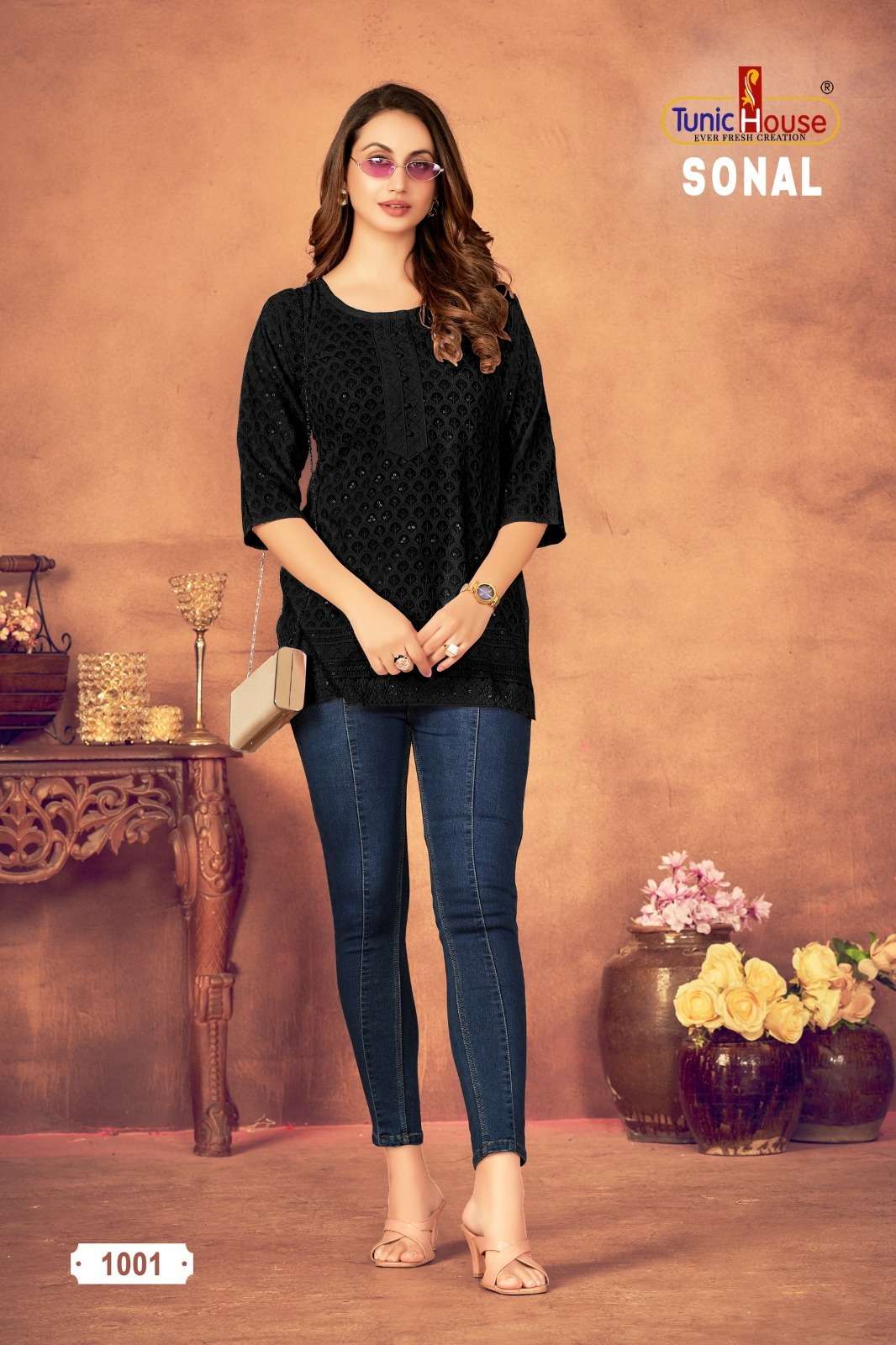TUNIC HOUSE SONAL RAYON FANCY LUCKNOWI WORKS LADIES TOP