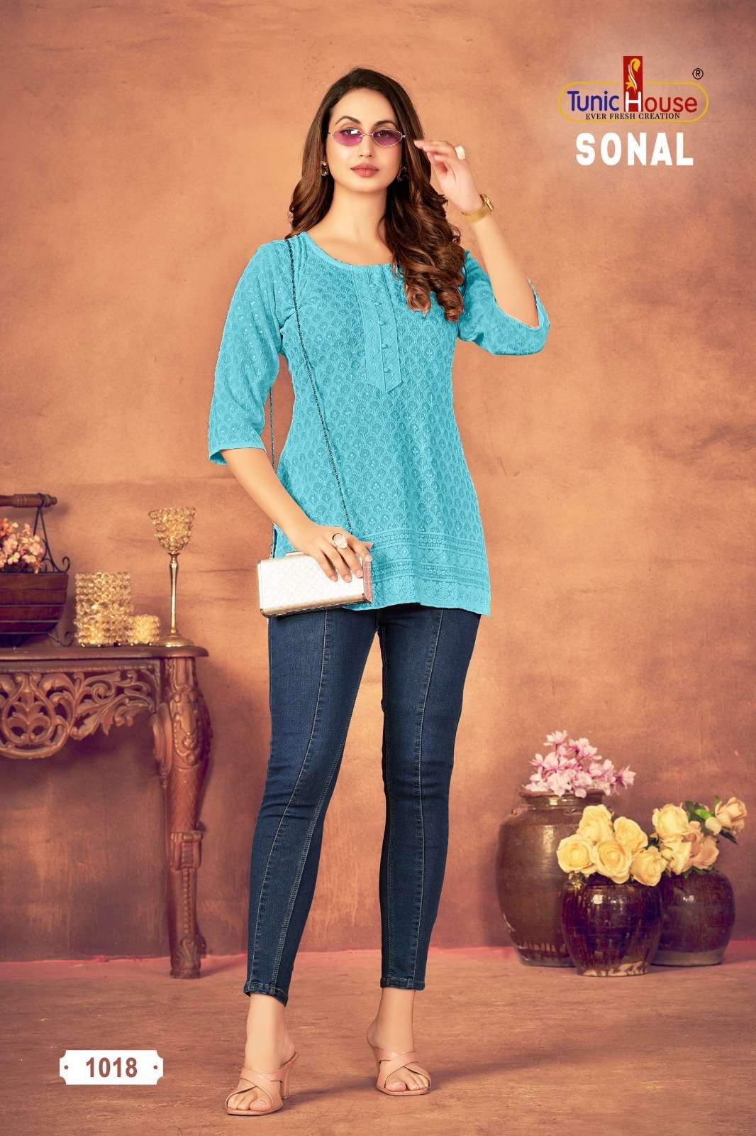 TUNIC HOUSE SONAL RAYON FANCY LUCKNOWI WORKS LADIES TOP