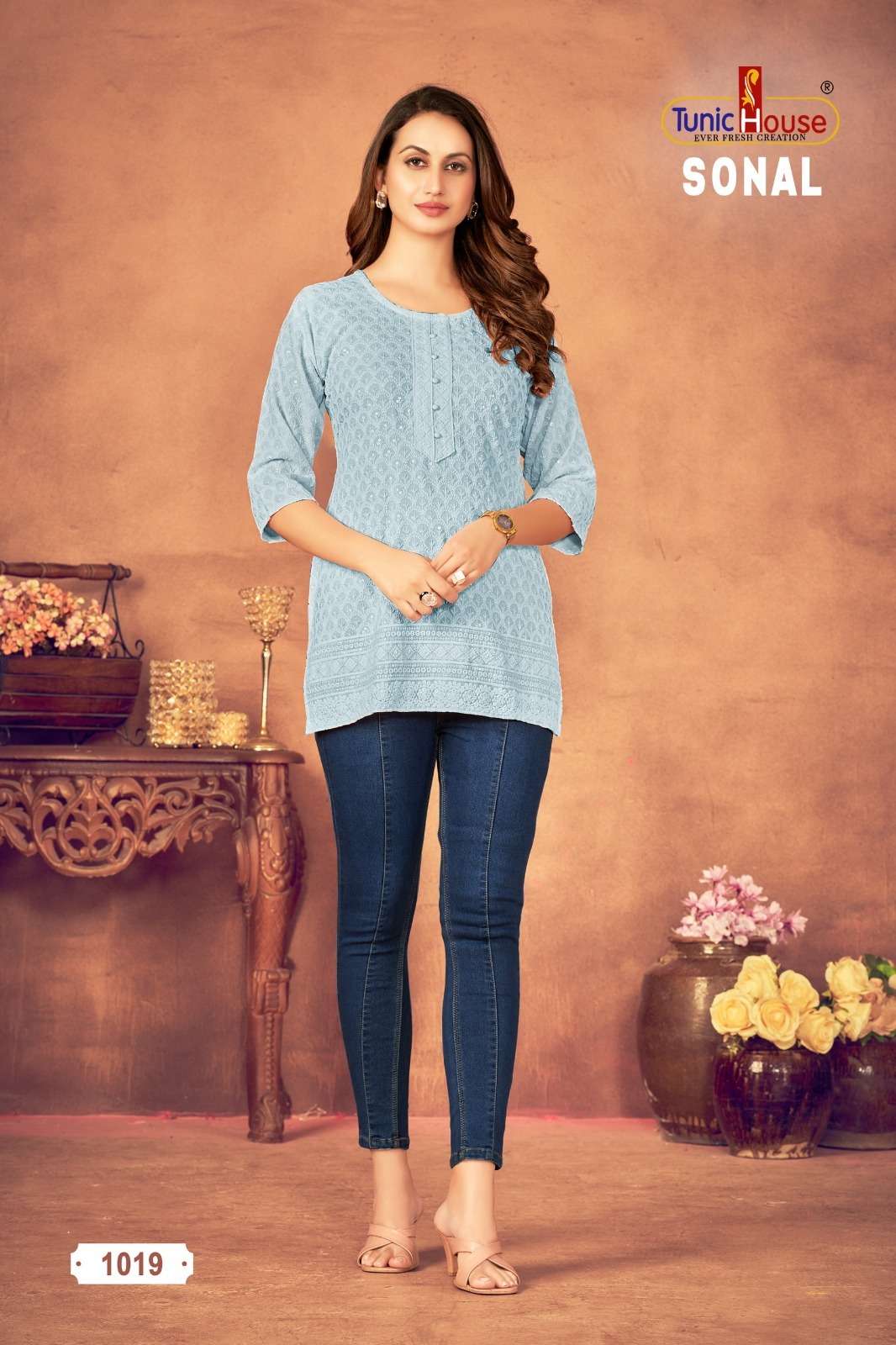TUNIC HOUSE SONAL RAYON FANCY LUCKNOWI WORKS LADIES TOP