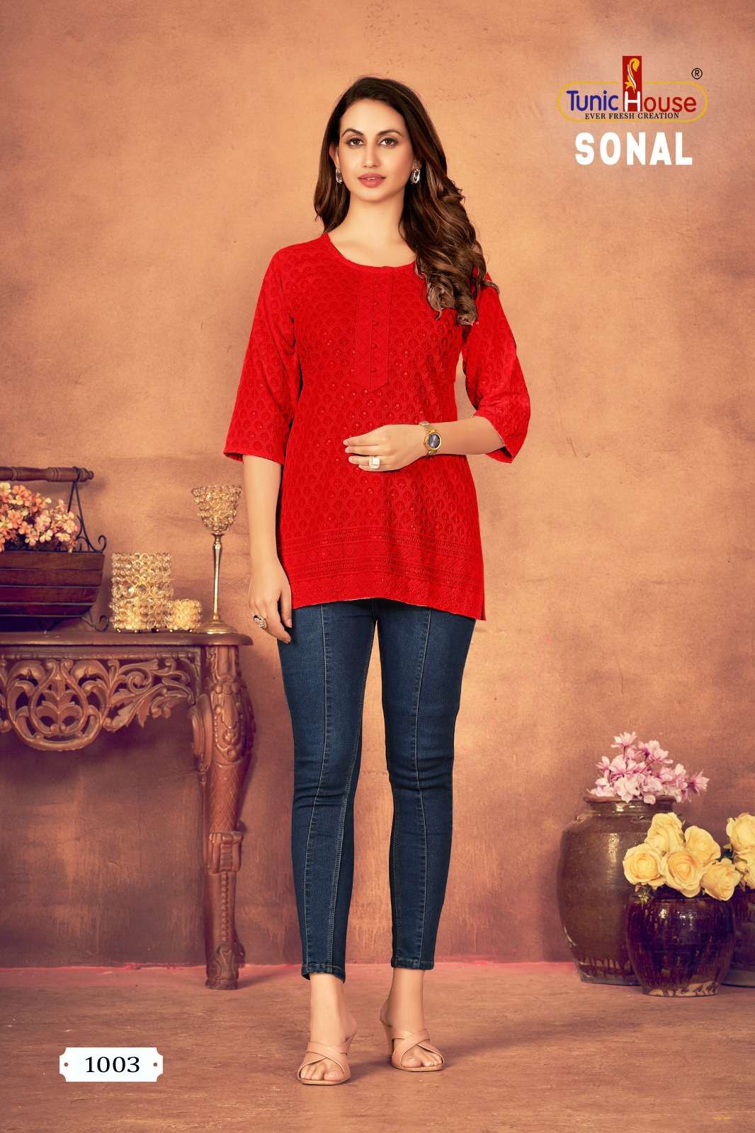 TUNIC HOUSE SONAL RAYON FANCY LUCKNOWI WORKS LADIES TOP