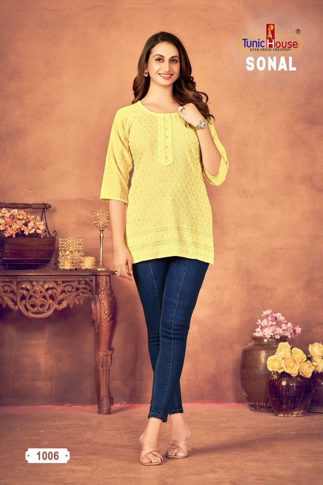 TUNIC HOUSE SONAL RAYON FANCY LUCKNOWI WORKS LADIES TOP