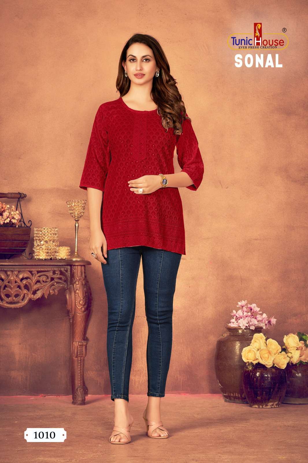 TUNIC HOUSE SONAL RAYON FANCY LUCKNOWI WORKS LADIES TOP