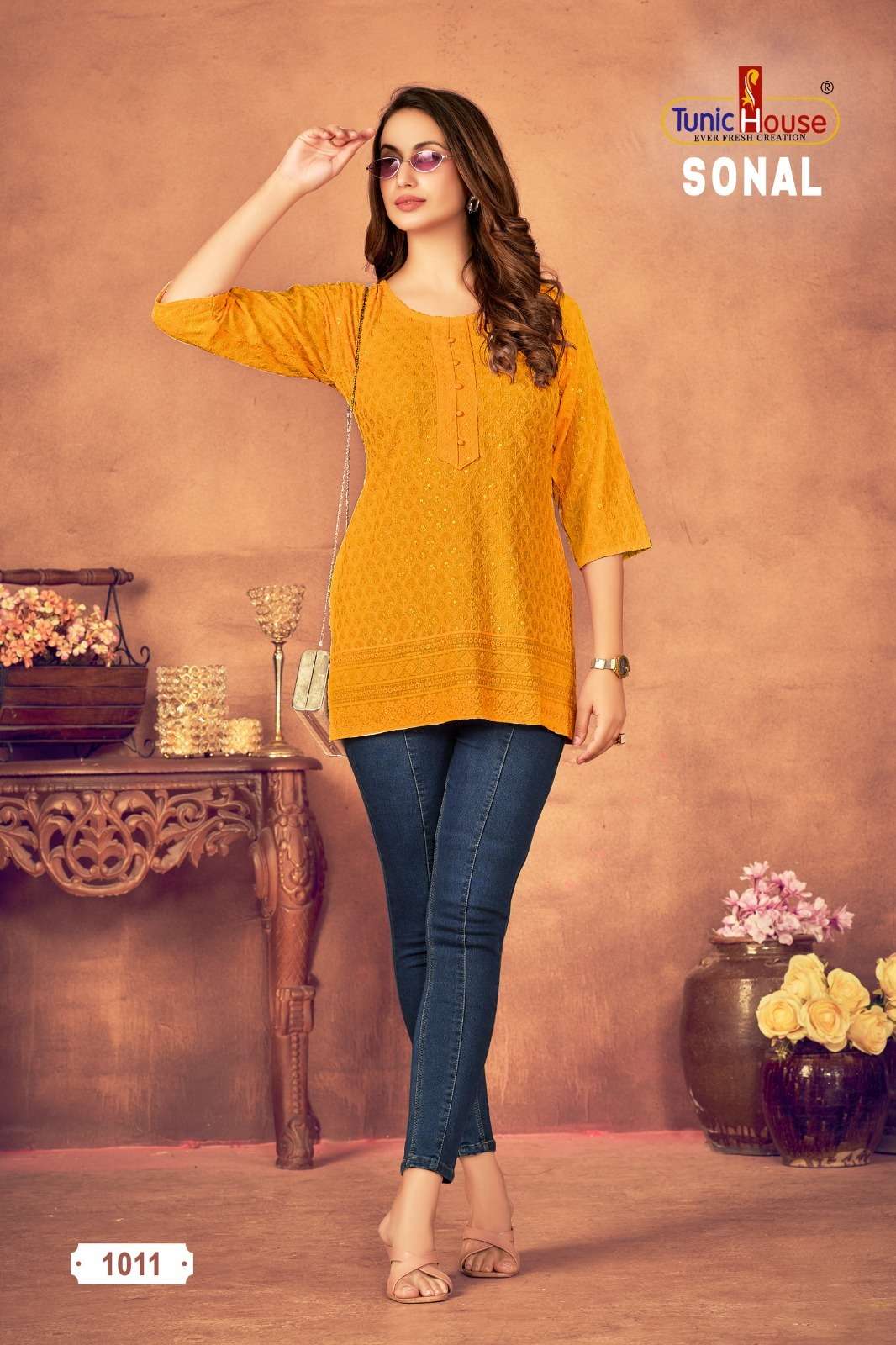 TUNIC HOUSE SONAL RAYON FANCY LUCKNOWI WORKS LADIES TOP