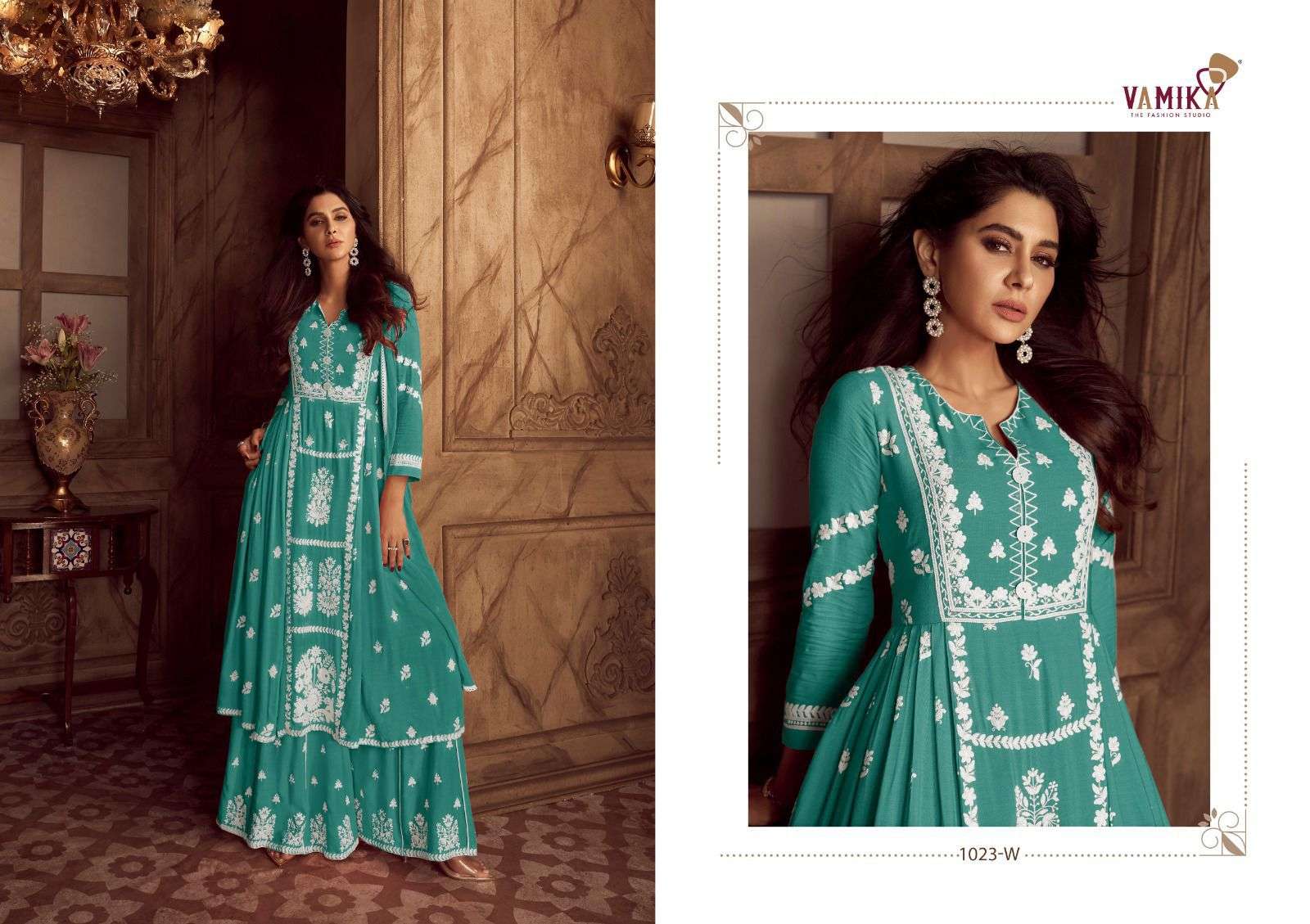 VAMIKA LAKHNAVI VOL 4 LIGHT COLOR RAYON FANCY LUCKNOWI WORKS LADIES 3PCS SET COLLECTION