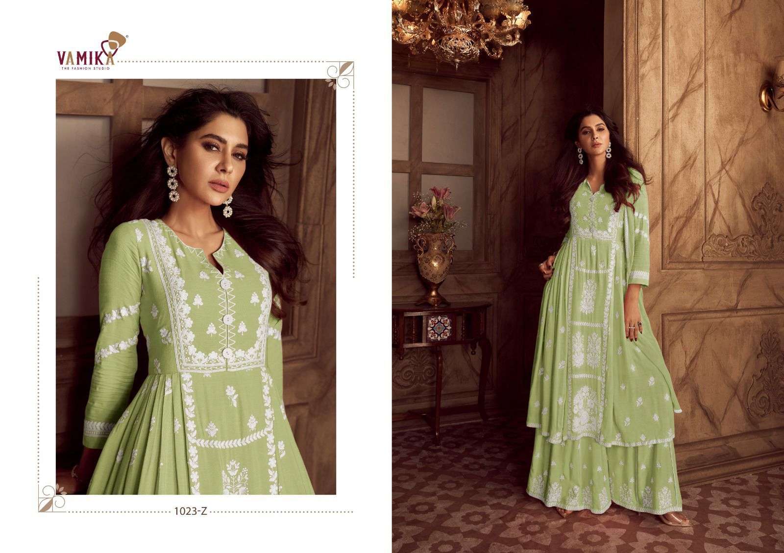 VAMIKA LAKHNAVI VOL 4 LIGHT COLOR RAYON FANCY LUCKNOWI WORKS LADIES 3PCS SET COLLECTION
