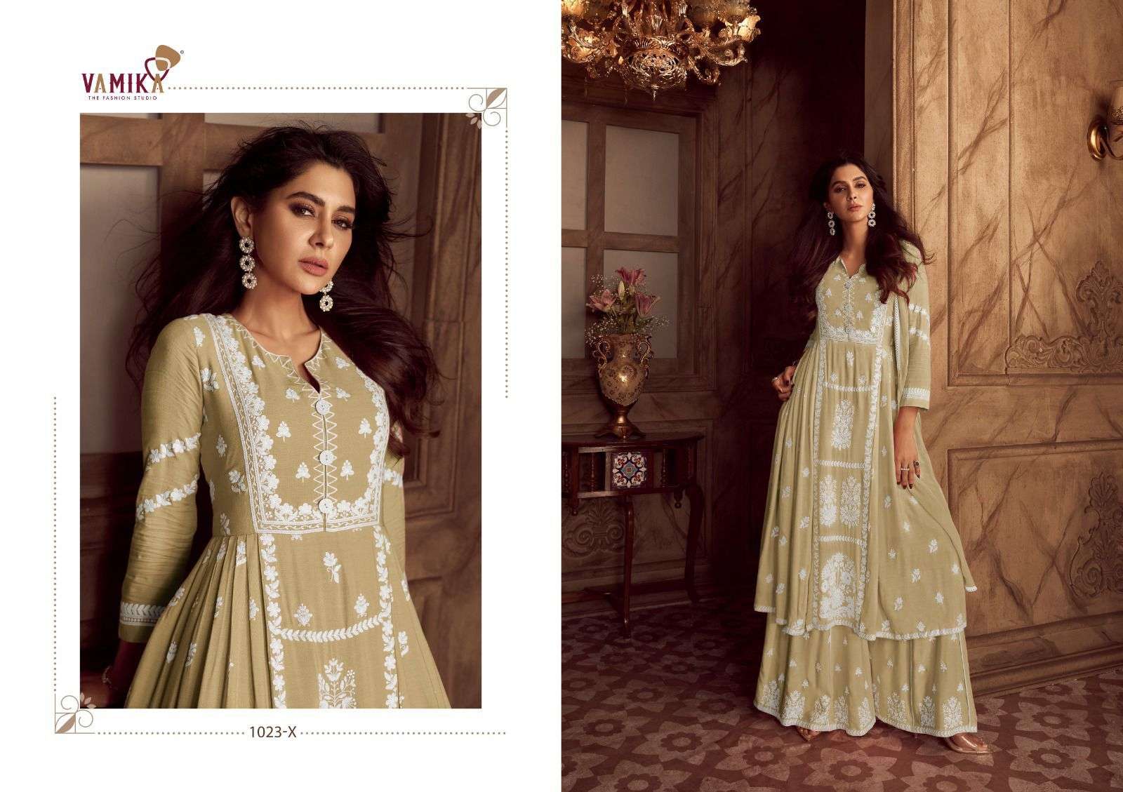 VAMIKA LAKHNAVI VOL 4 LIGHT COLOR RAYON FANCY LUCKNOWI WORKS LADIES 3PCS SET COLLECTION