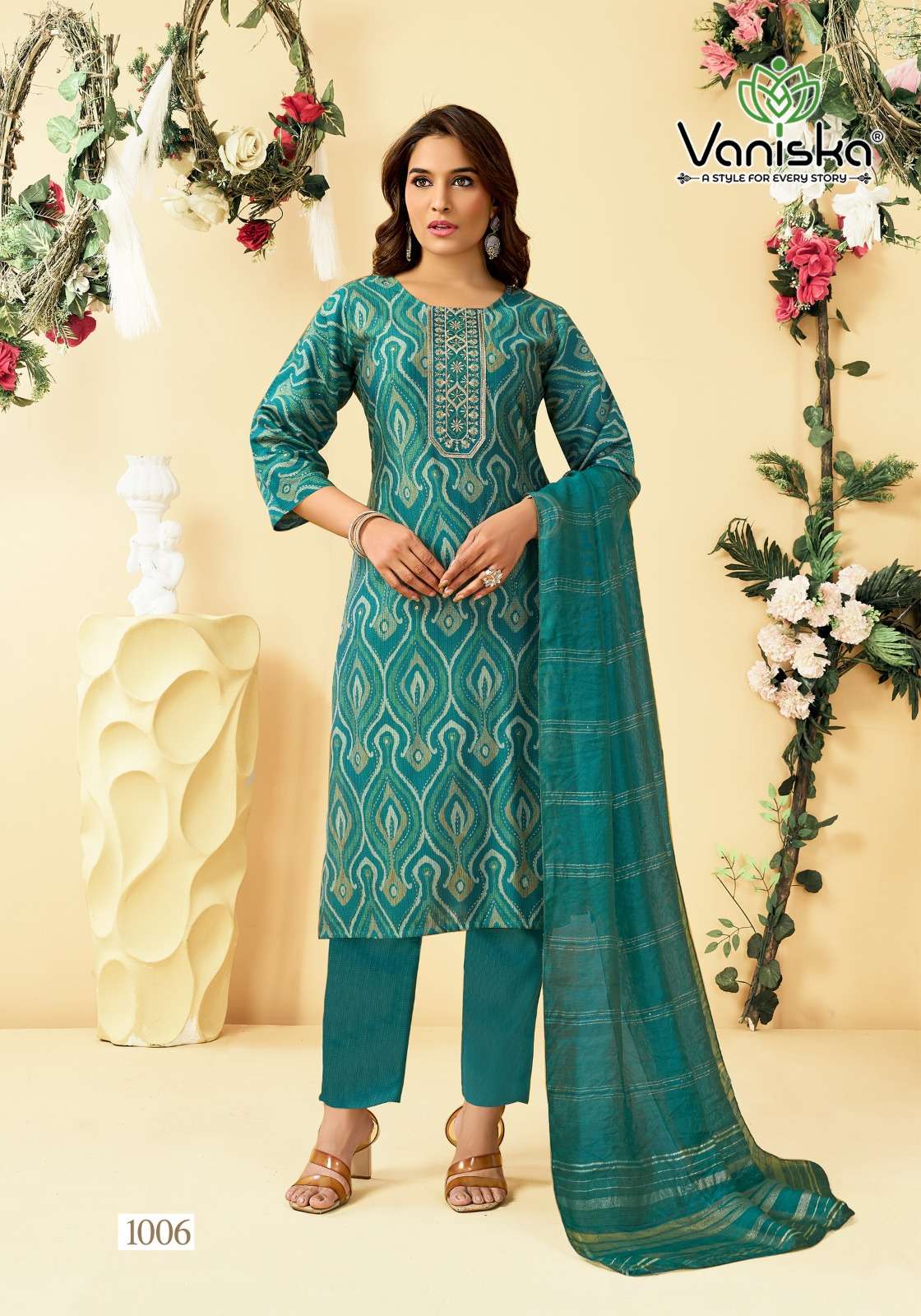 VANISKA FASHION FALAK  VOL 1 SILK PRINT STRAIGHT STYLE  KURTI WITH PANT &  DUPATTA SET