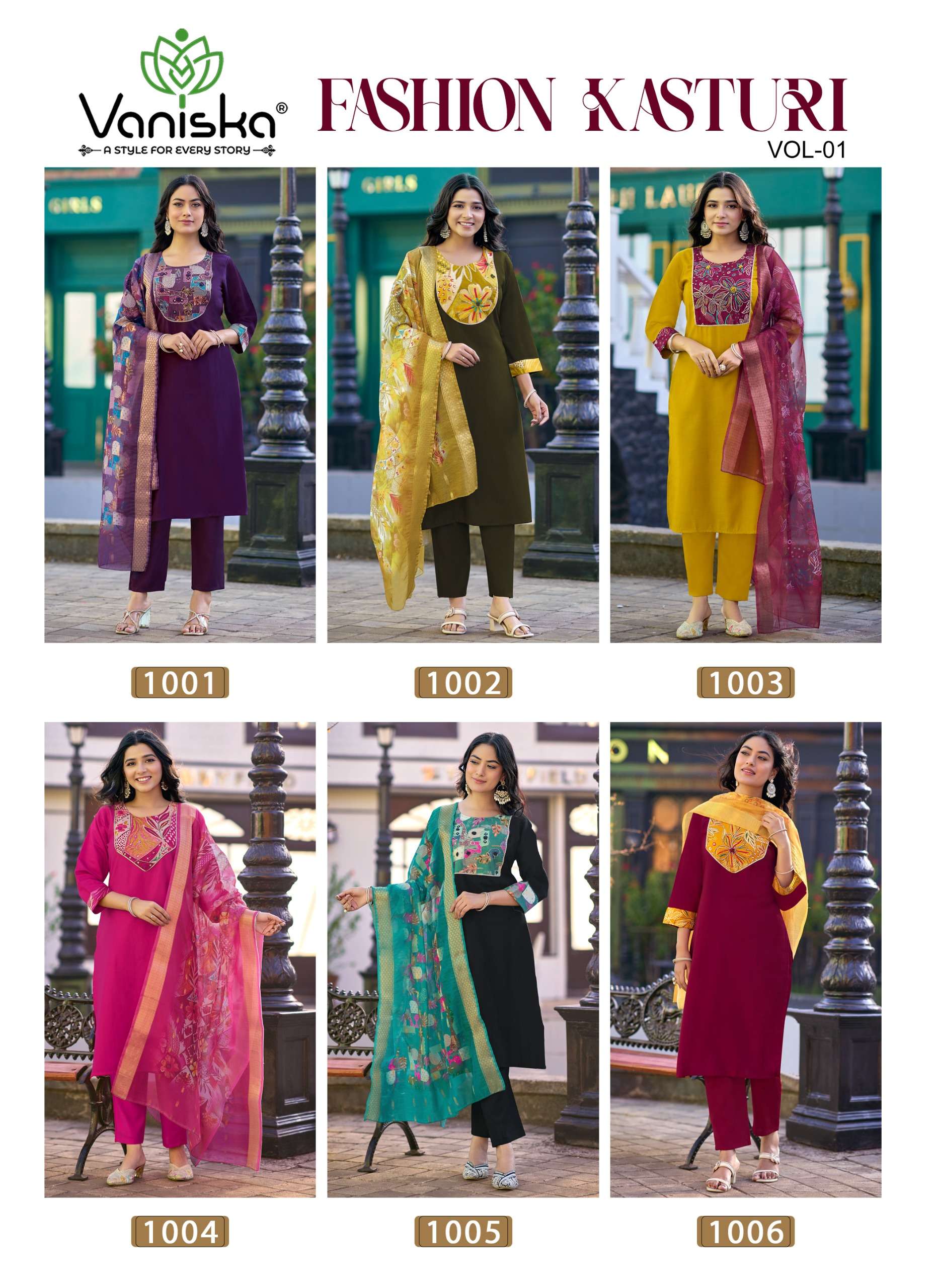 VANISKA FASHION KASTURI VOL 1 SILK FANCY STRAIGHT KURTI WITH PANT AND DUPPATTA SET 