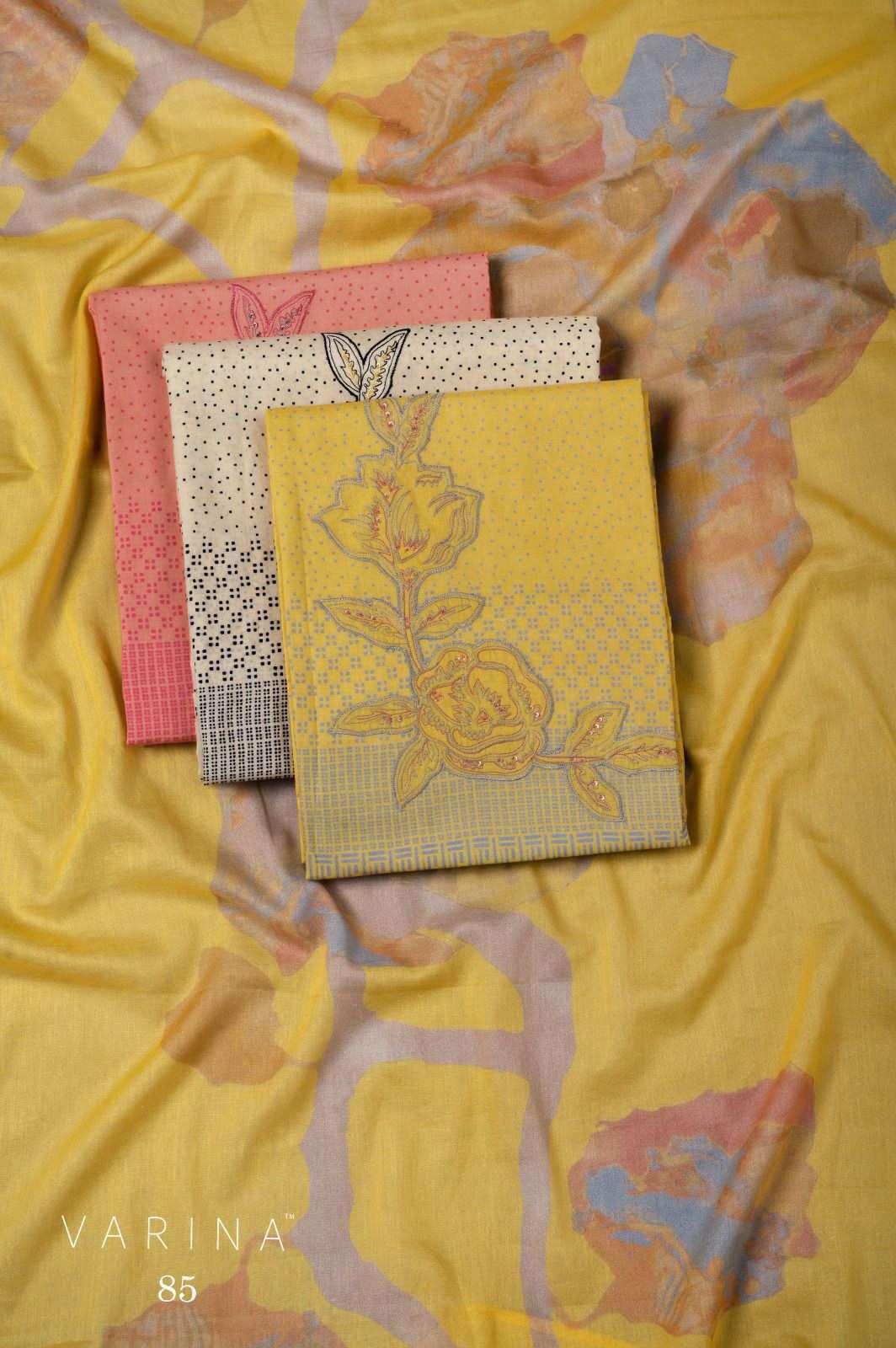 VARINA FAB D NO 85  LAWN COTTON DIGITAL PRINT WITH PATCH EMBROIDERY WORK SUIT