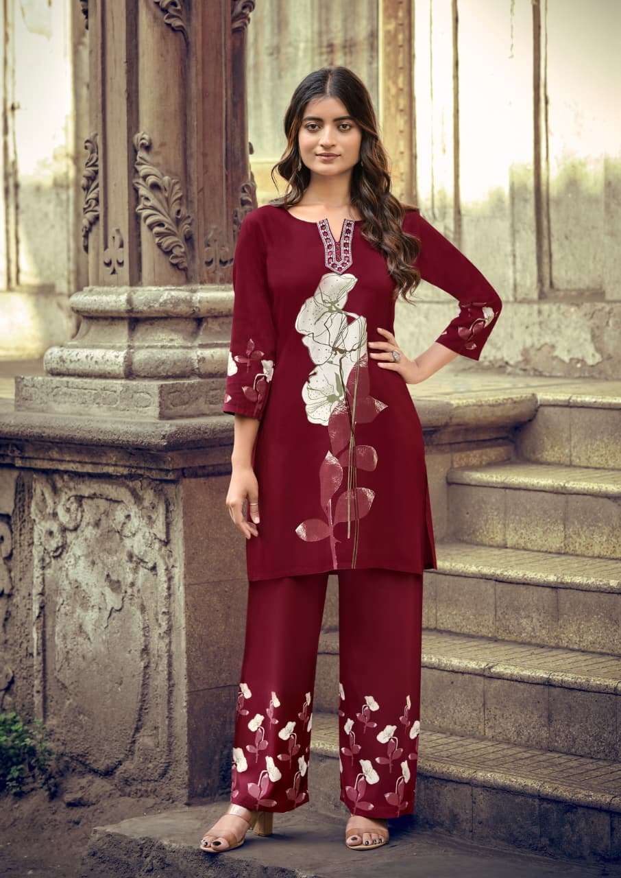 WOODEE NATASHA RAYON FANCY WORKS LADIES SALWAR KURTI WITH BOTTOM PAIR 