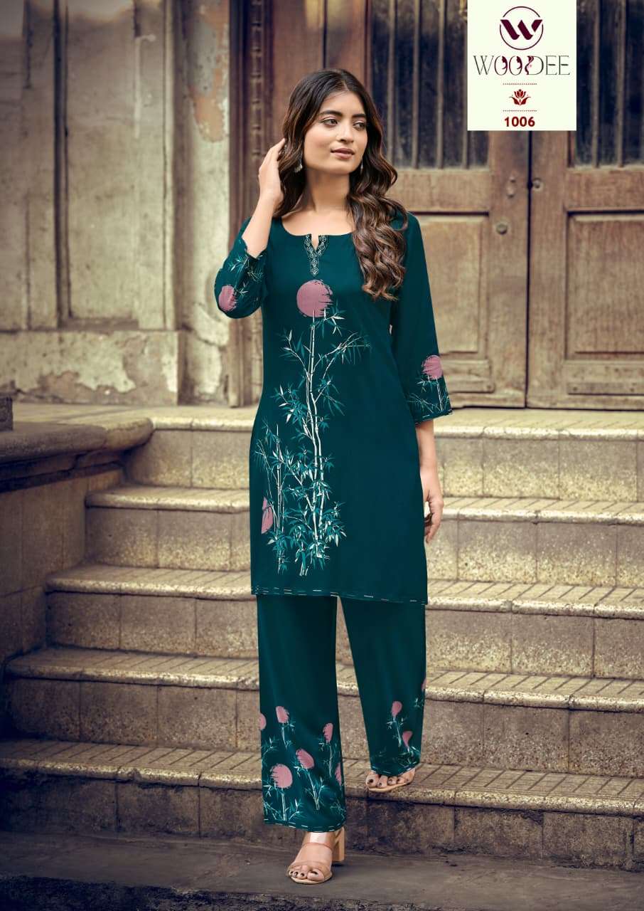 WOODEE NATASHA RAYON FANCY WORKS LADIES SALWAR KURTI WITH BOTTOM PAIR 