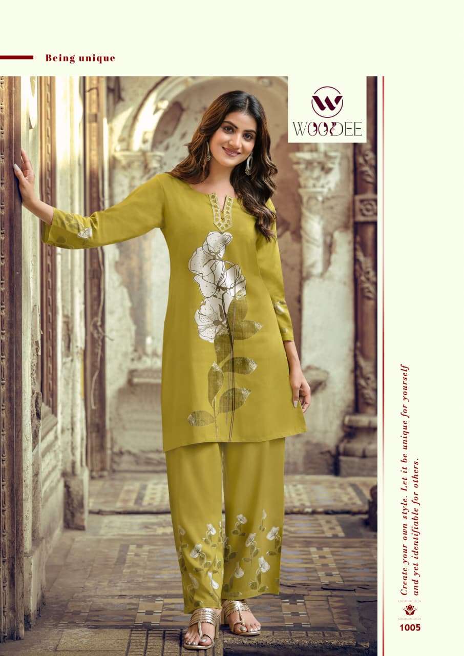 WOODEE NATASHA RAYON FANCY WORKS LADIES SALWAR KURTI WITH BOTTOM PAIR 