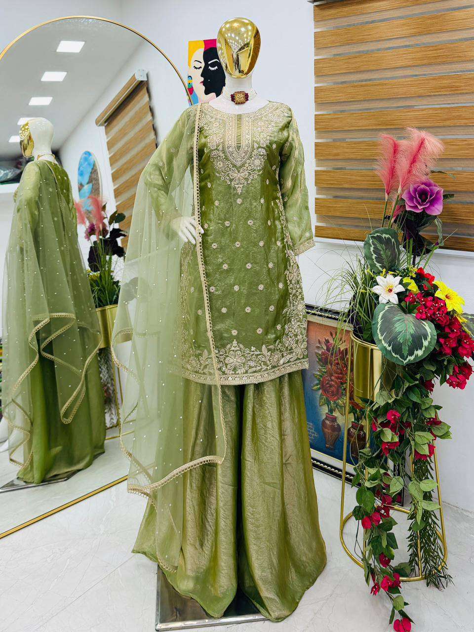ZD 10016 SILK HEAVY SEQUENCE EMBROIDERY DESIGNER PARTY WEAR LADIES SUIT
