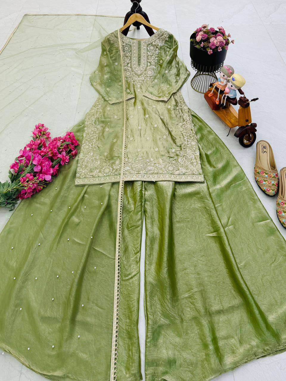 ZD 10016 SILK HEAVY SEQUENCE EMBROIDERY DESIGNER PARTY WEAR LADIES SUIT