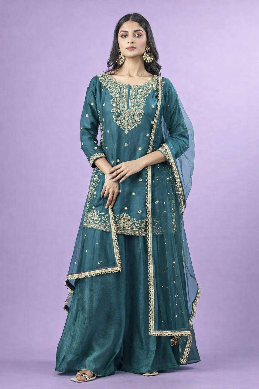 ZD 10016 SILK HEAVY SEQUENCE EMBROIDERY DESIGNER PARTY WEAR LADIES SUIT