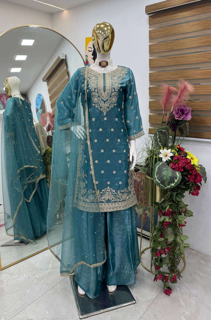 ZD 10016 SILK HEAVY SEQUENCE EMBROIDERY DESIGNER PARTY WEAR LADIES SUIT