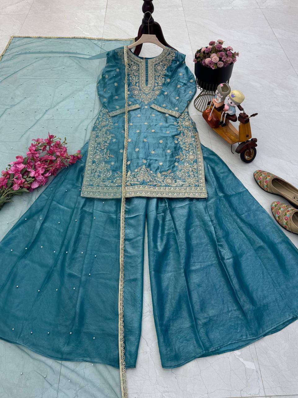 ZD 10016 SILK HEAVY SEQUENCE EMBROIDERY DESIGNER PARTY WEAR LADIES SUIT