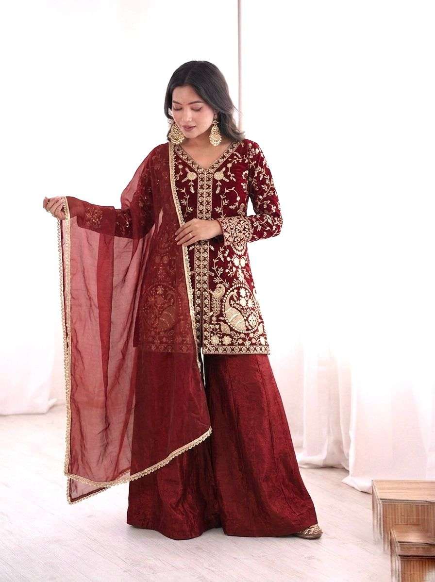 ZF 043 SILK HEAVY SEQUENCE EMBROIDERY DESIGNER WORK PARTY WEAR LADIES SUIT