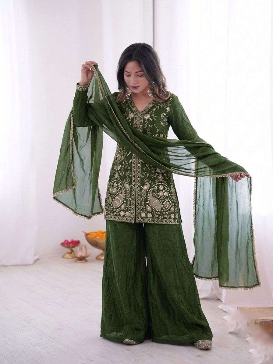 ZF 043 SILK HEAVY SEQUENCE EMBROIDERY DESIGNER WORK PARTY WEAR LADIES SUIT