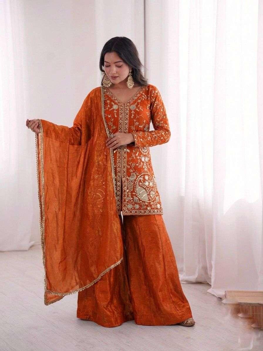 ZF 043 SILK HEAVY SEQUENCE EMBROIDERY DESIGNER WORK PARTY WEAR LADIES SUIT