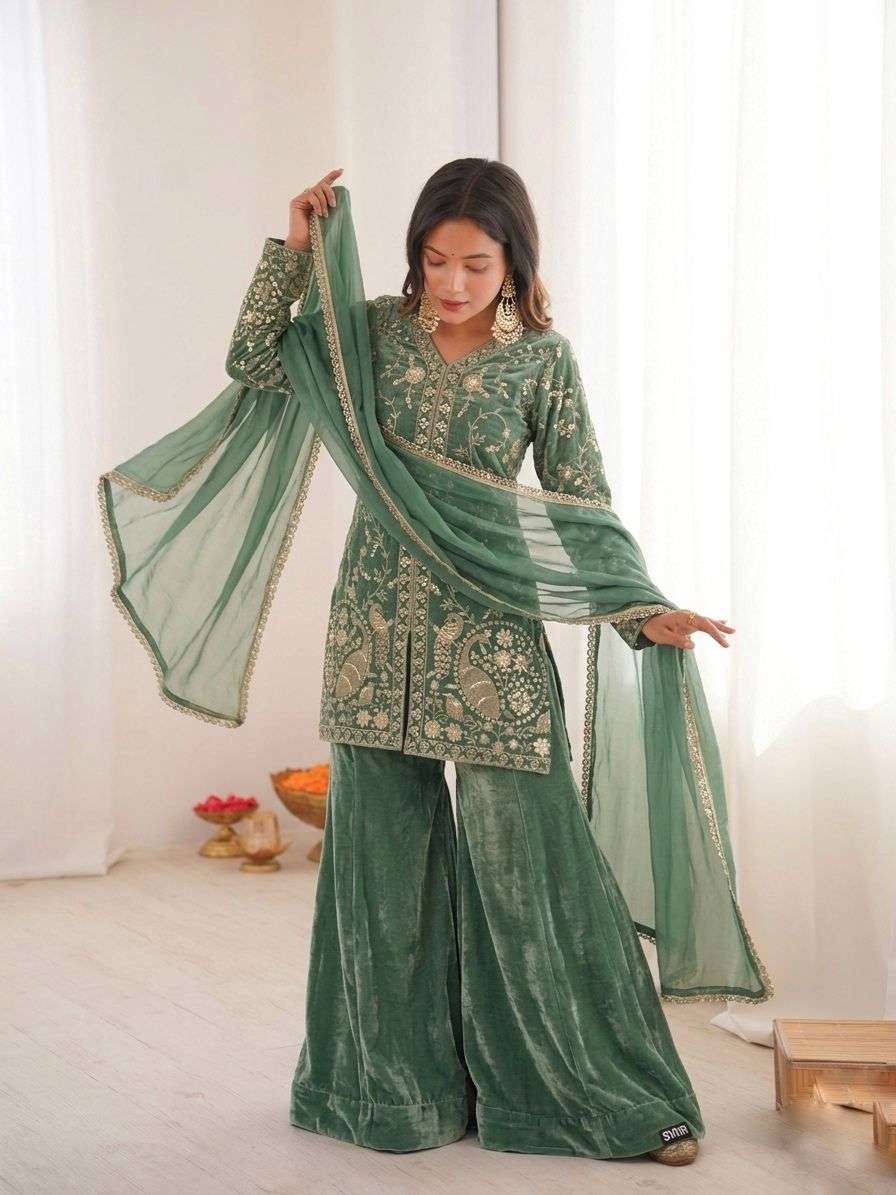 ZF 043 SILK HEAVY SEQUENCE EMBROIDERY DESIGNER WORK PARTY WEAR LADIES SUIT
