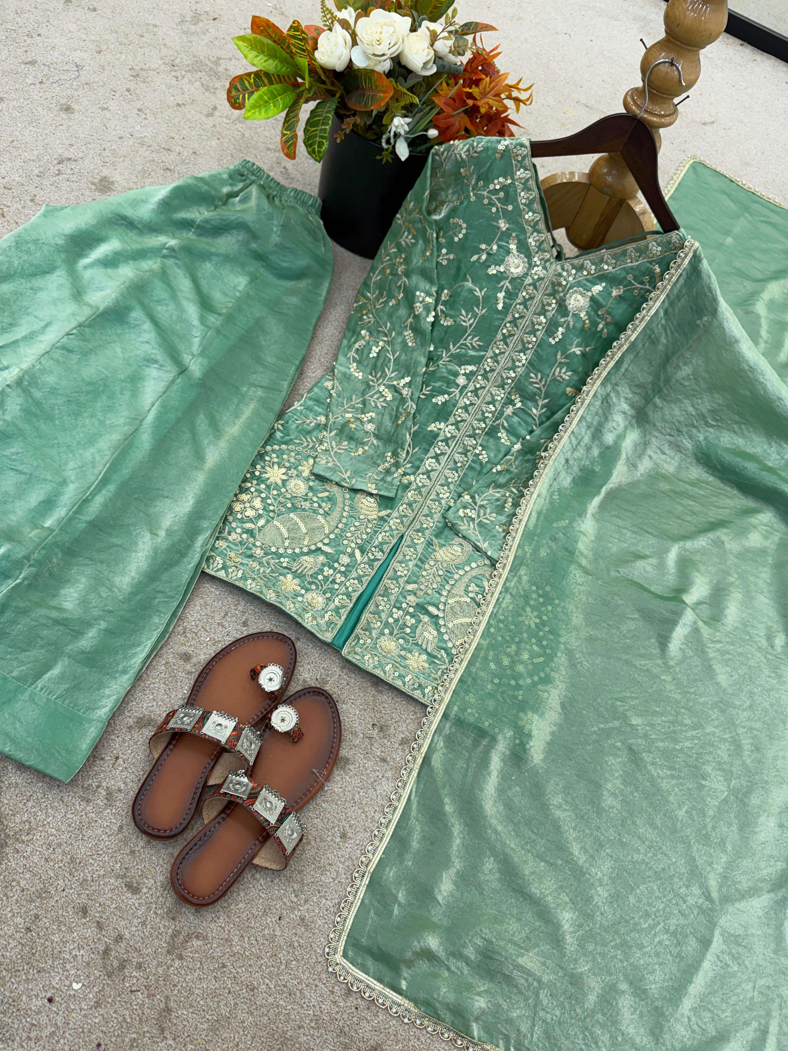 ZF 043 SILK HEAVY SEQUENCE EMBROIDERY DESIGNER WORK PARTY WEAR LADIES SUIT