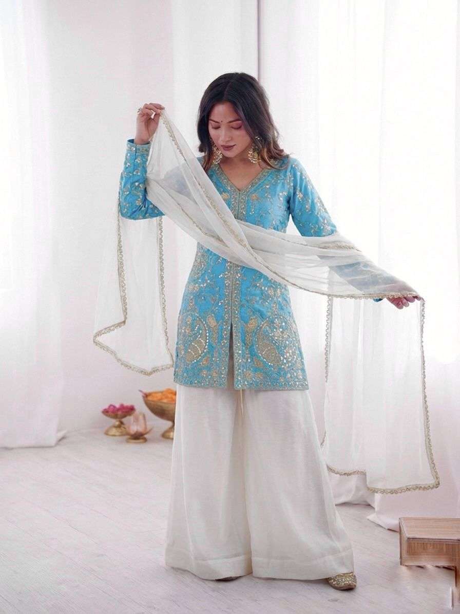 ZF 043 SILK HEAVY SEQUENCE EMBROIDERY DESIGNER WORK PARTY WEAR LADIES SUIT